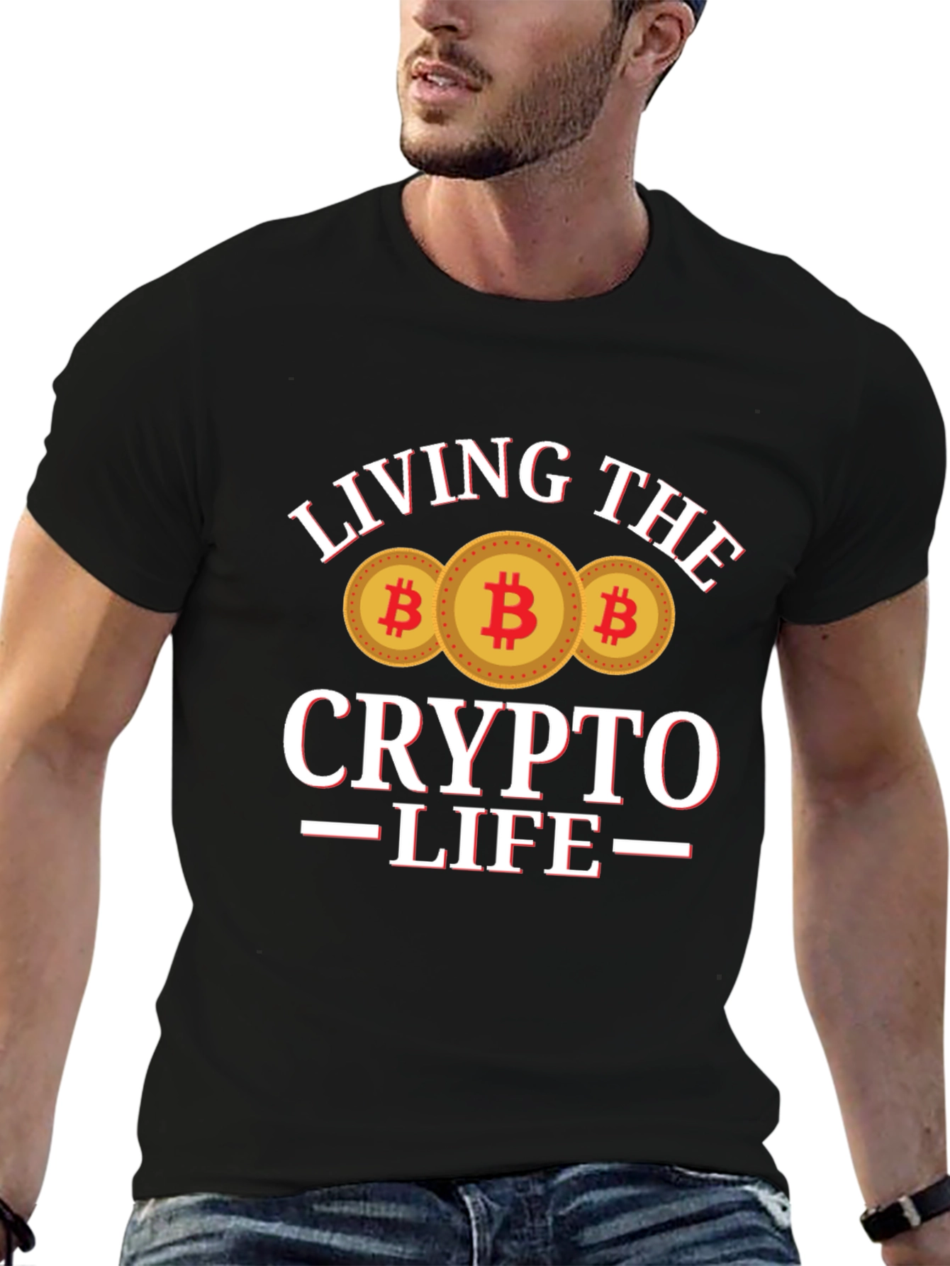 Black Living the Crypto Life T-Shirt Bitcoin Design view 6
