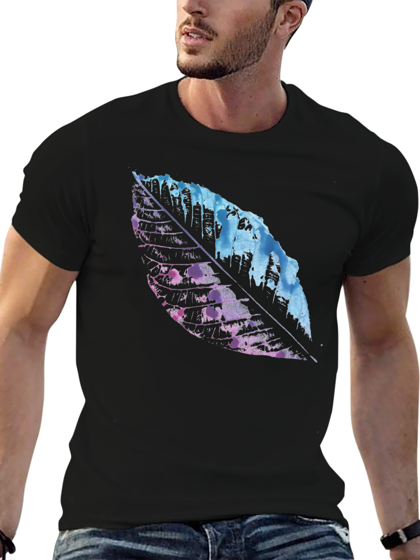 Black Abstract Leaf Graphic Black T-Shirt view 6