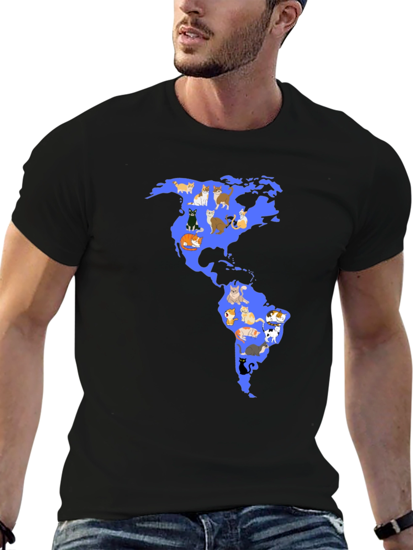 Black Cat Map Graphic T-Shirt - Black view 6