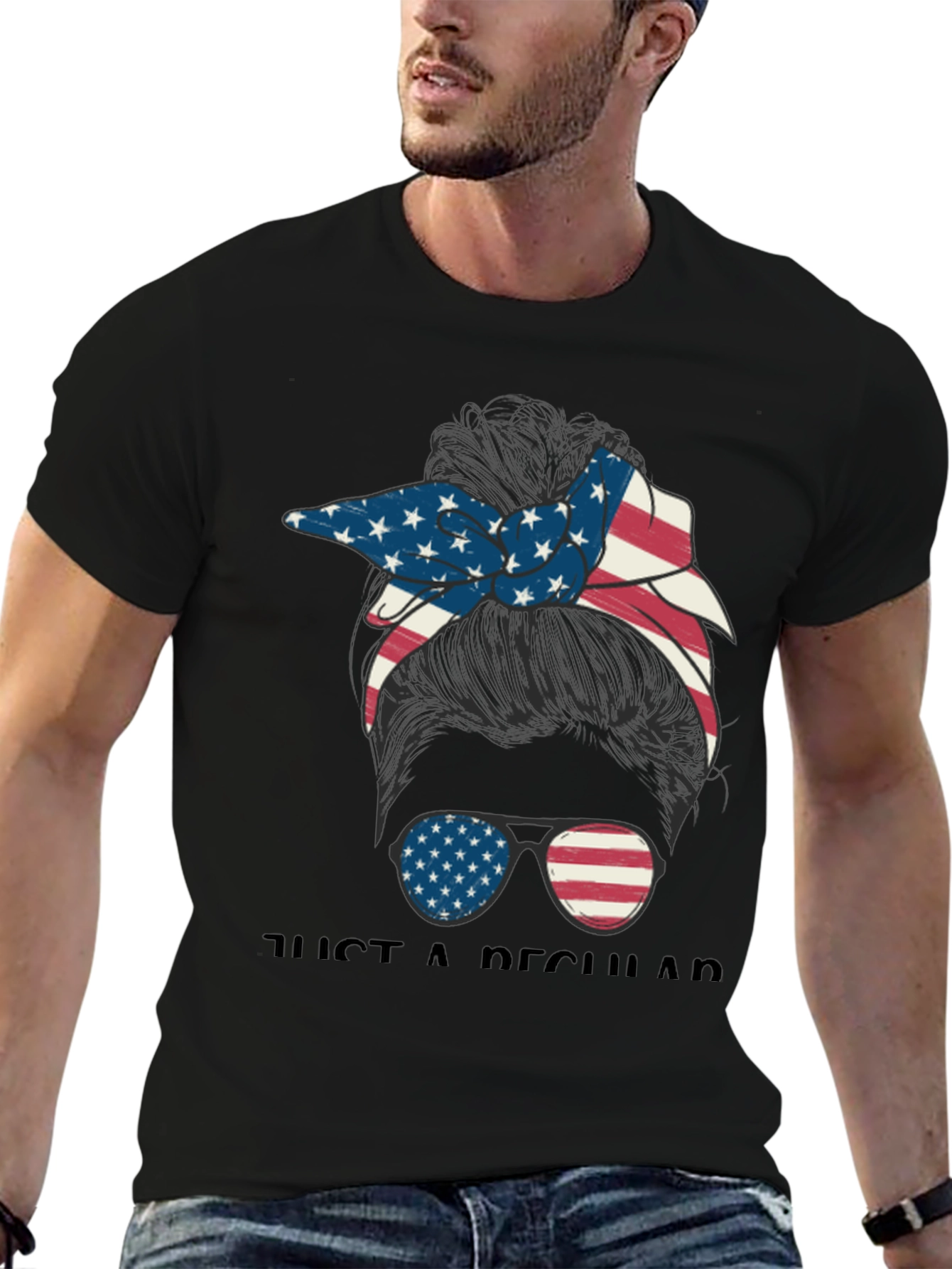 Black Patriotic Messy Bun T-Shirt view 6