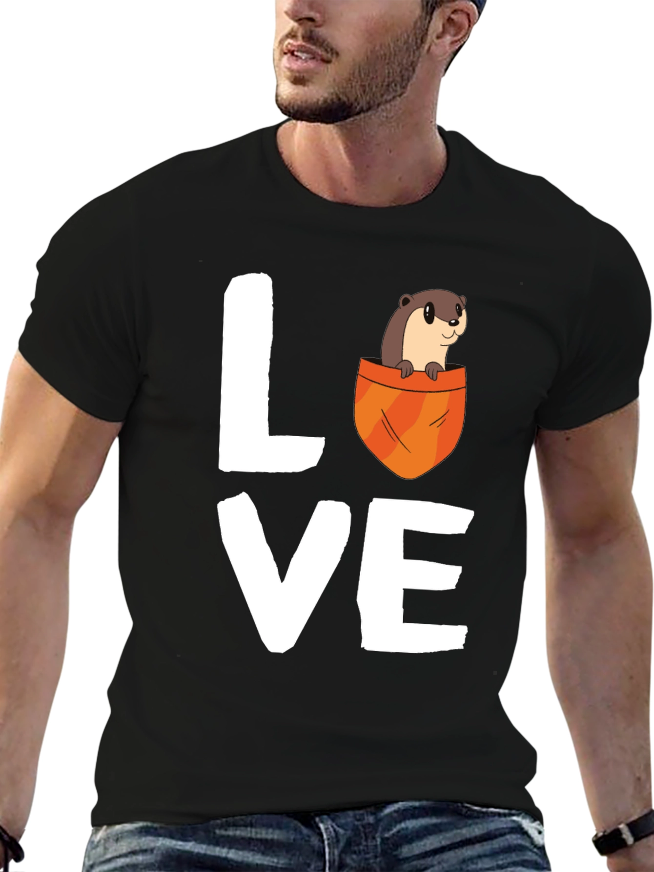 Black Otter Love Graphic T-Shirt - Unisex Cotton Tee view 6