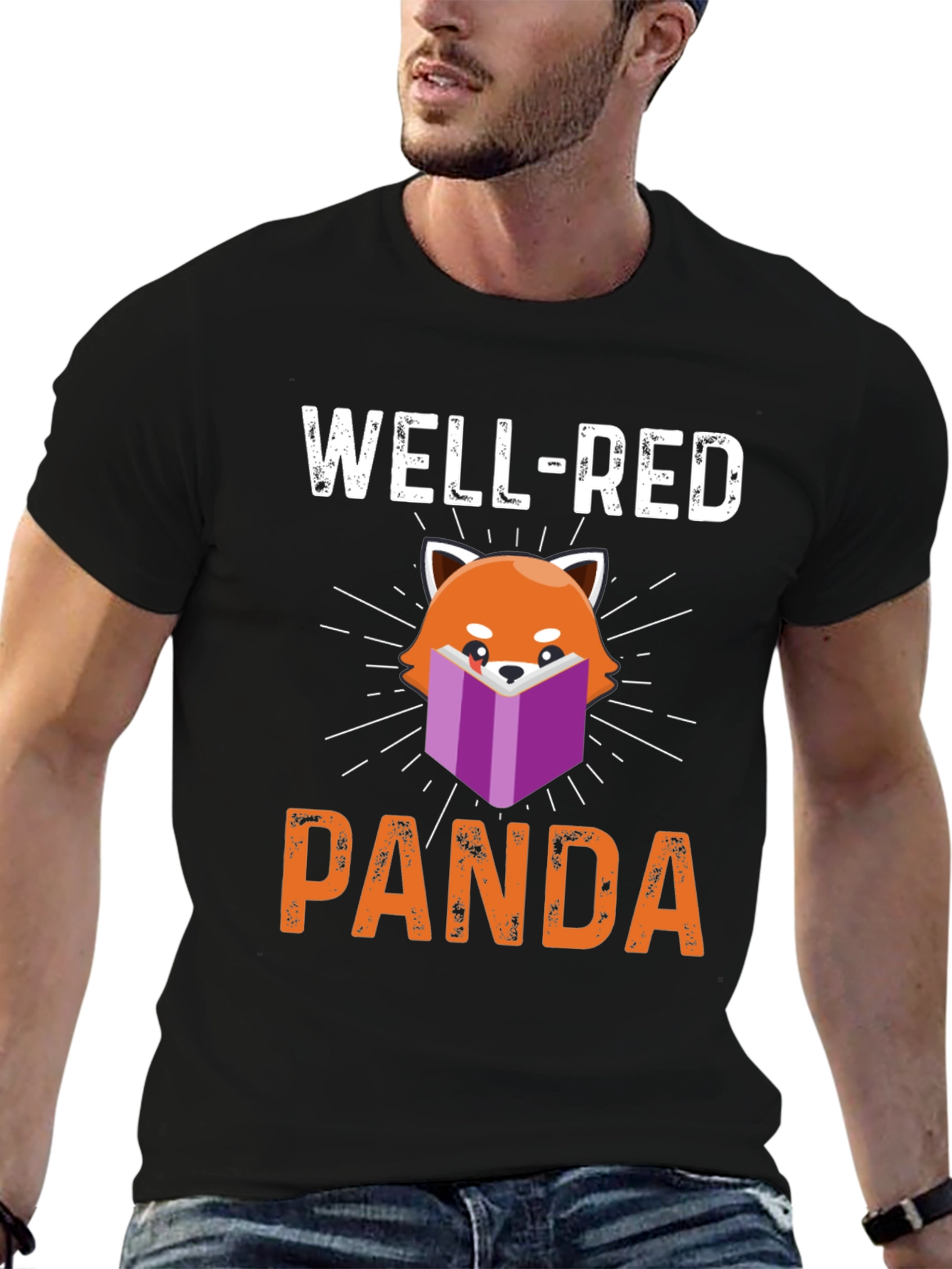 Black Well-Red Panda T-Shirt - Book Lover Tee view 6