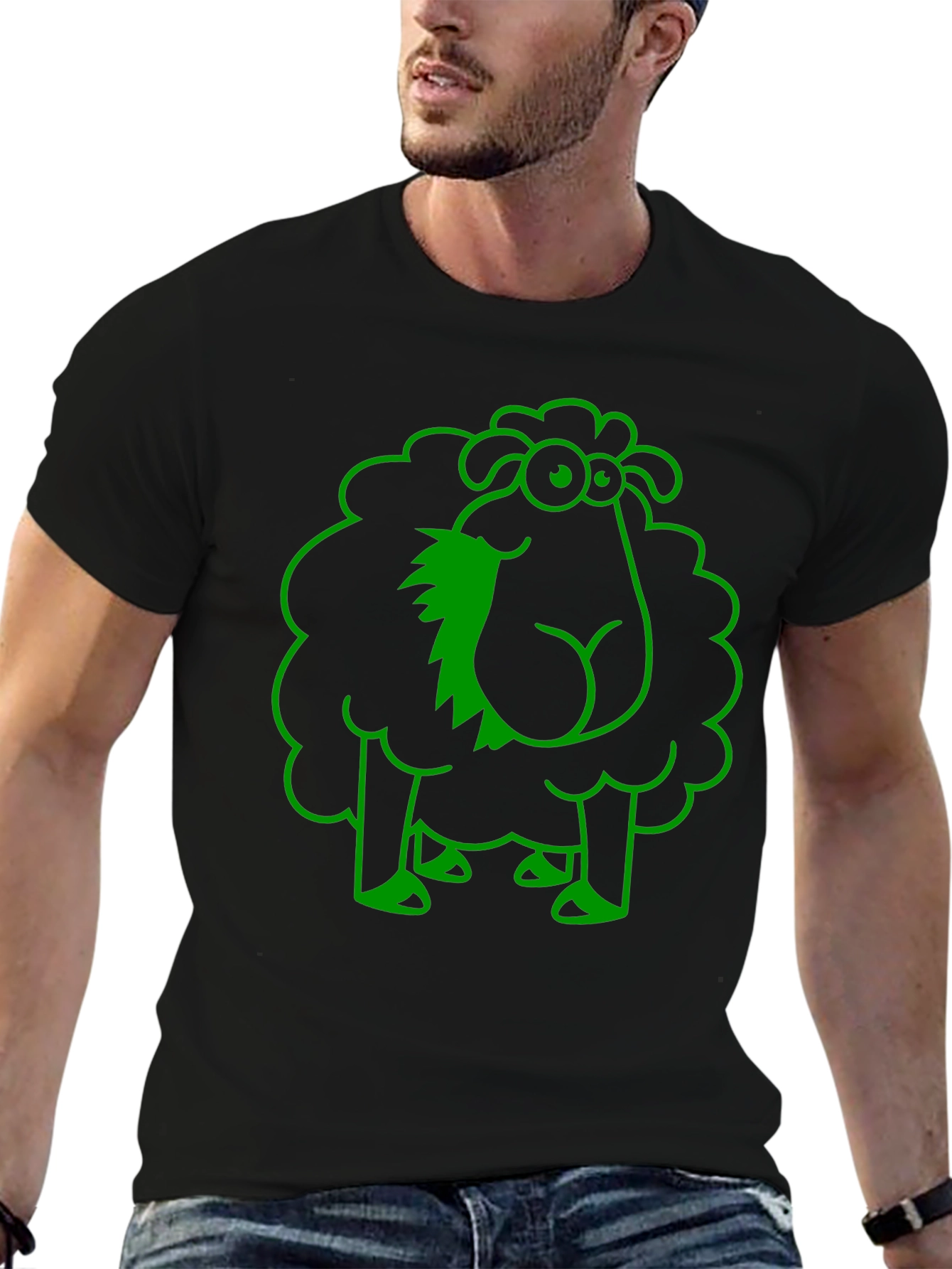Black Funny Sheep Graphic Tee - Black Cotton T-Shirt view 6