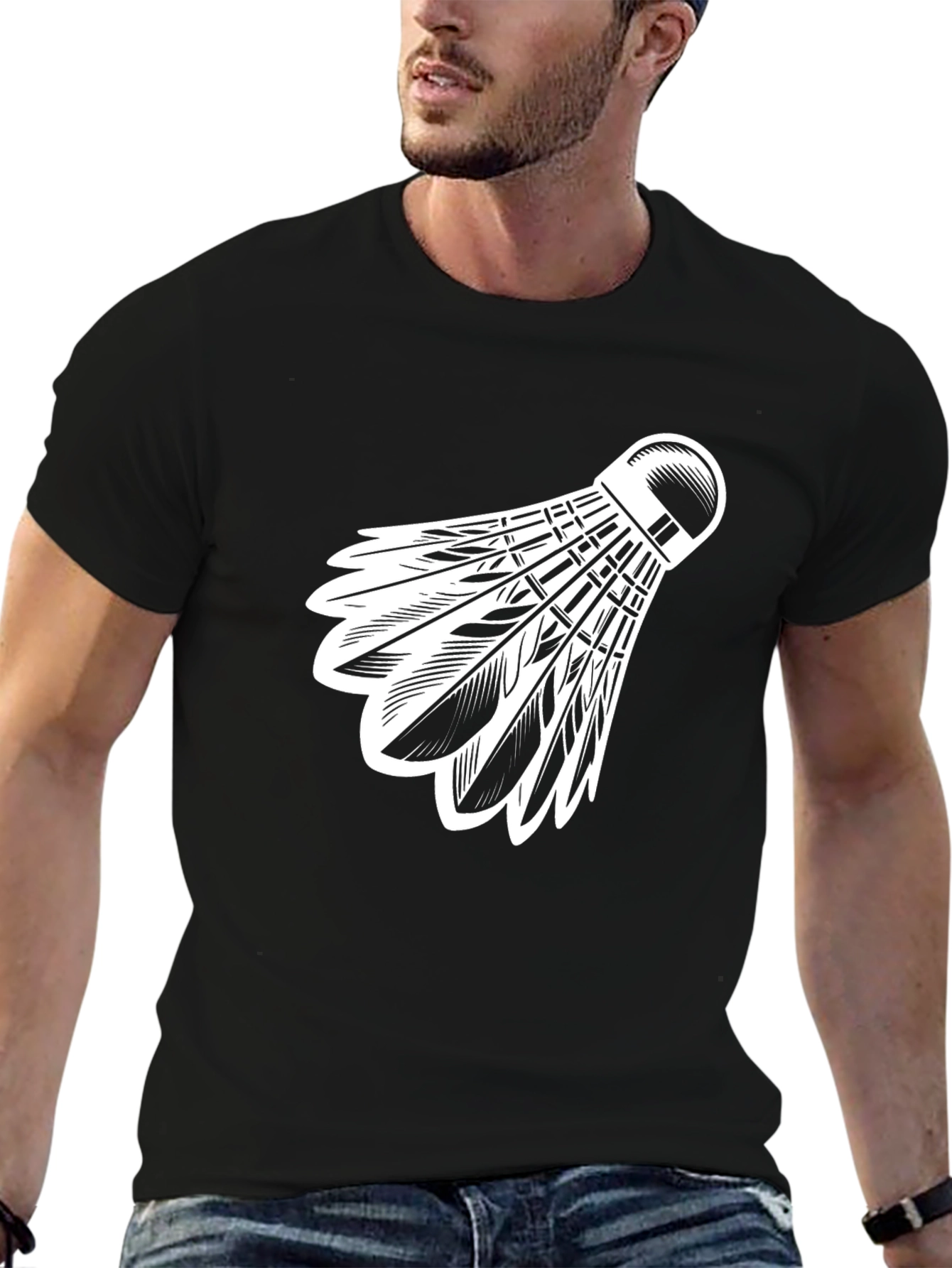 Black Badminton Shuttlecock Graphic Tee view 6