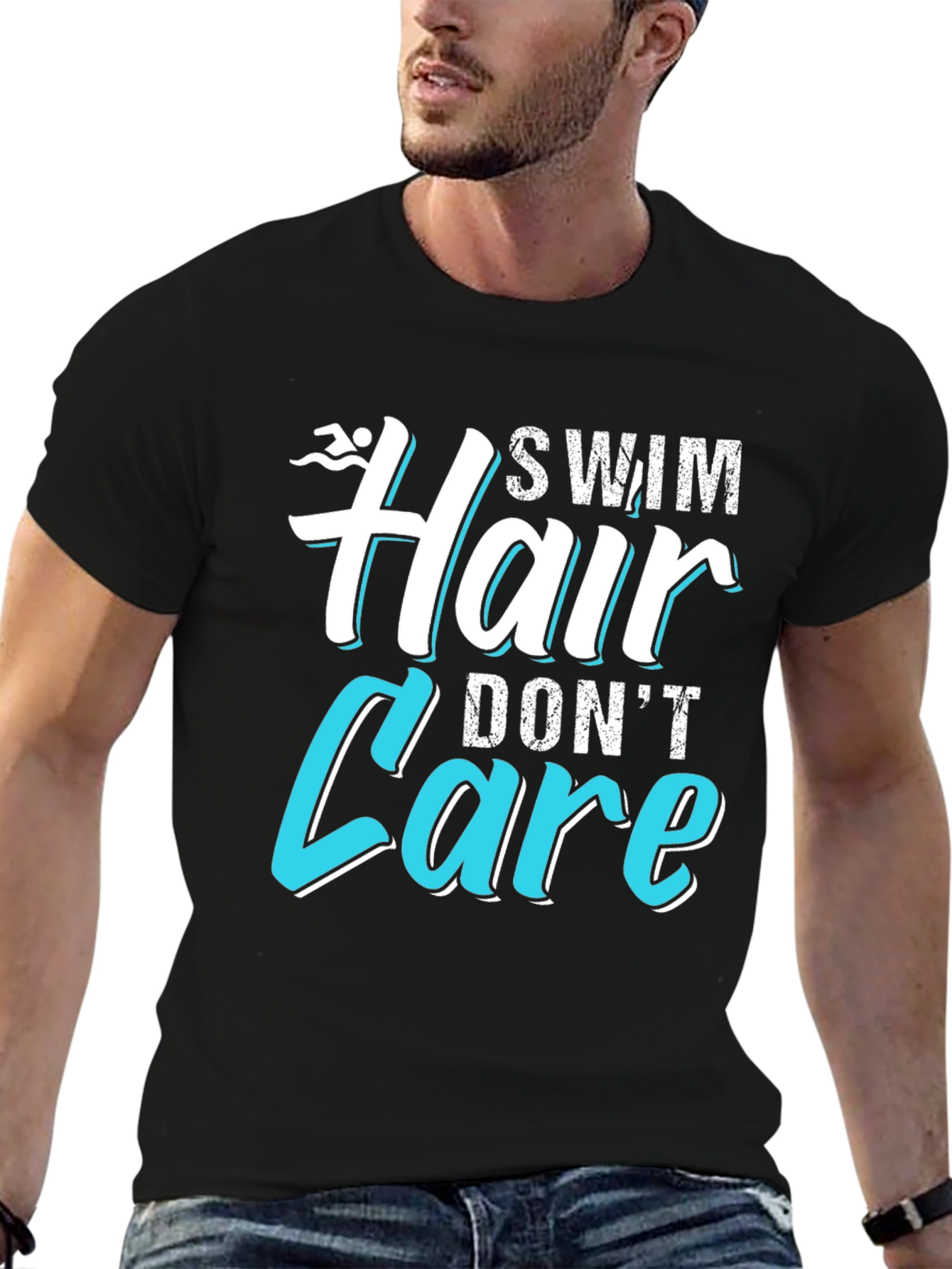 Black Swim Hair Don't Care T-Shirt view 6