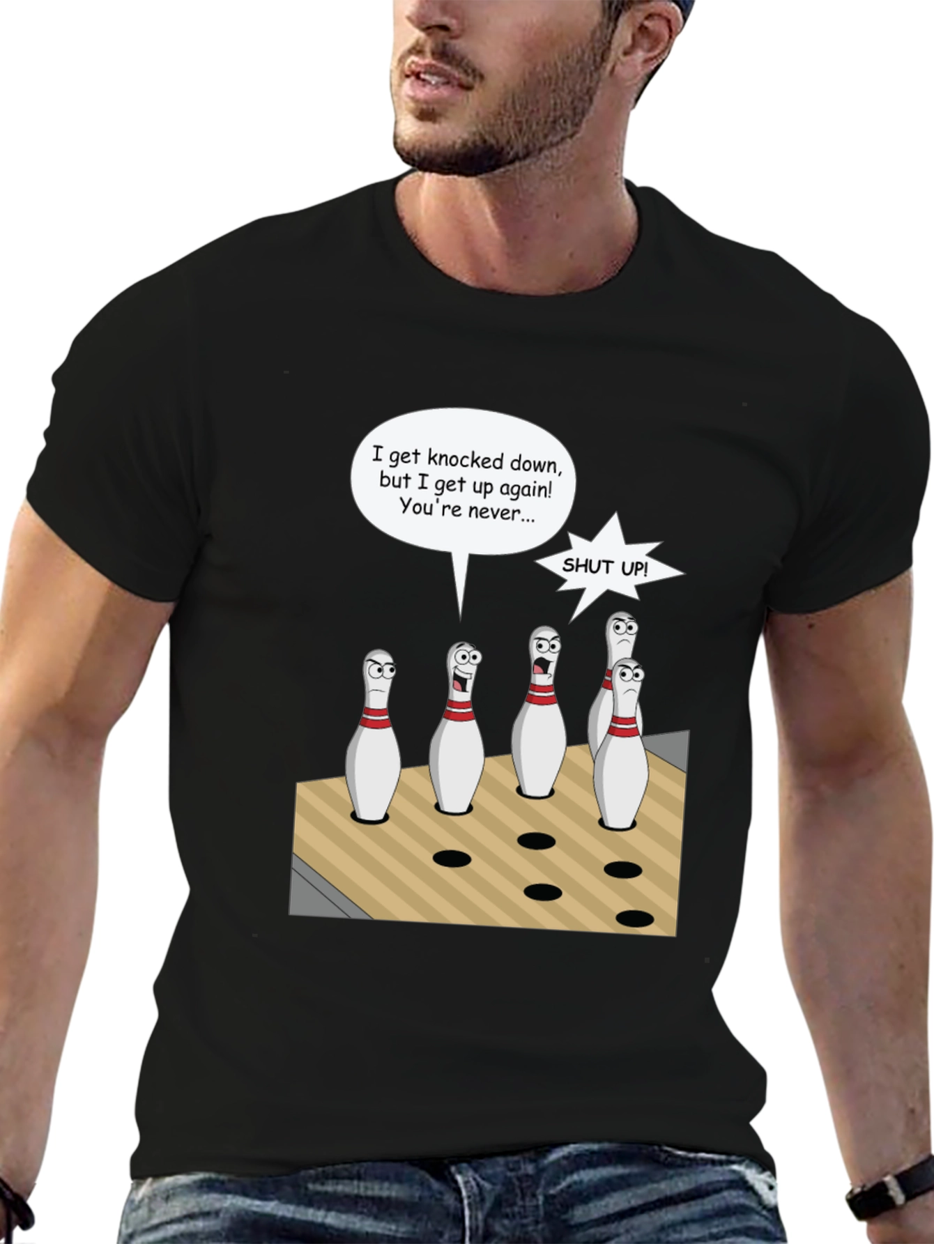 Black Bowling Pin Cartoon T-Shirt view 6