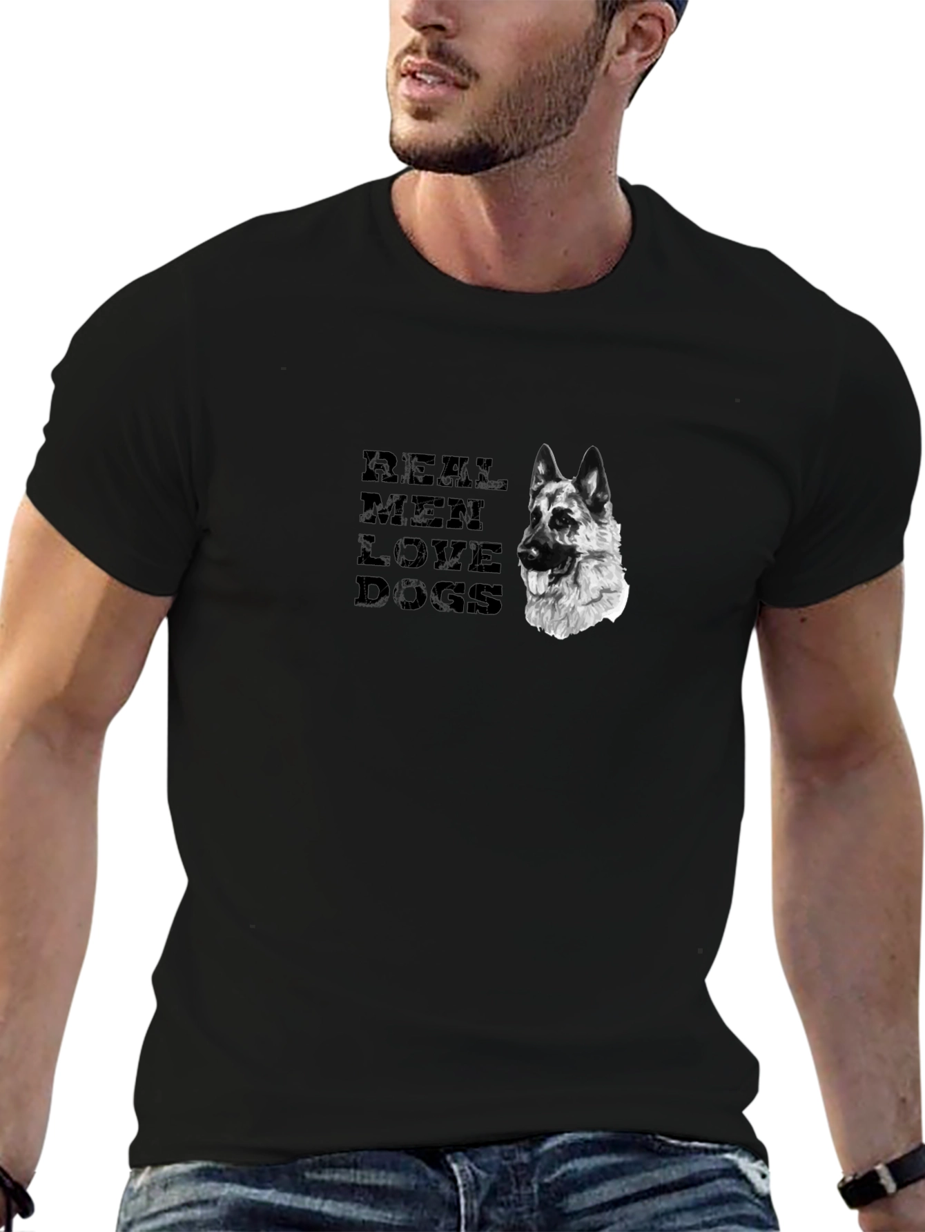 Black Real Men Love Dogs Graphic Tee view 6
