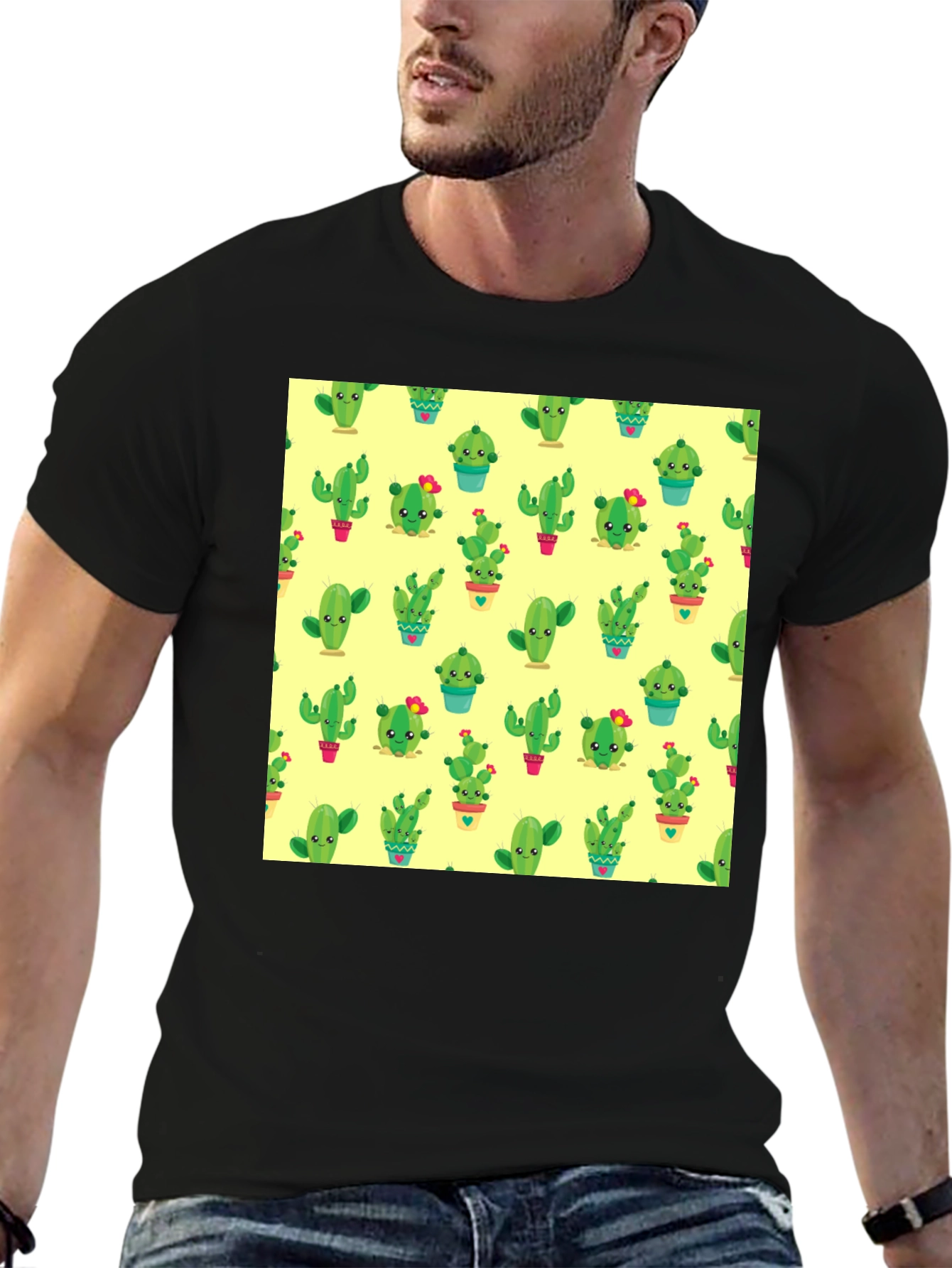 Black Cactus Print Black T-Shirt - Trendy & Fun view 6