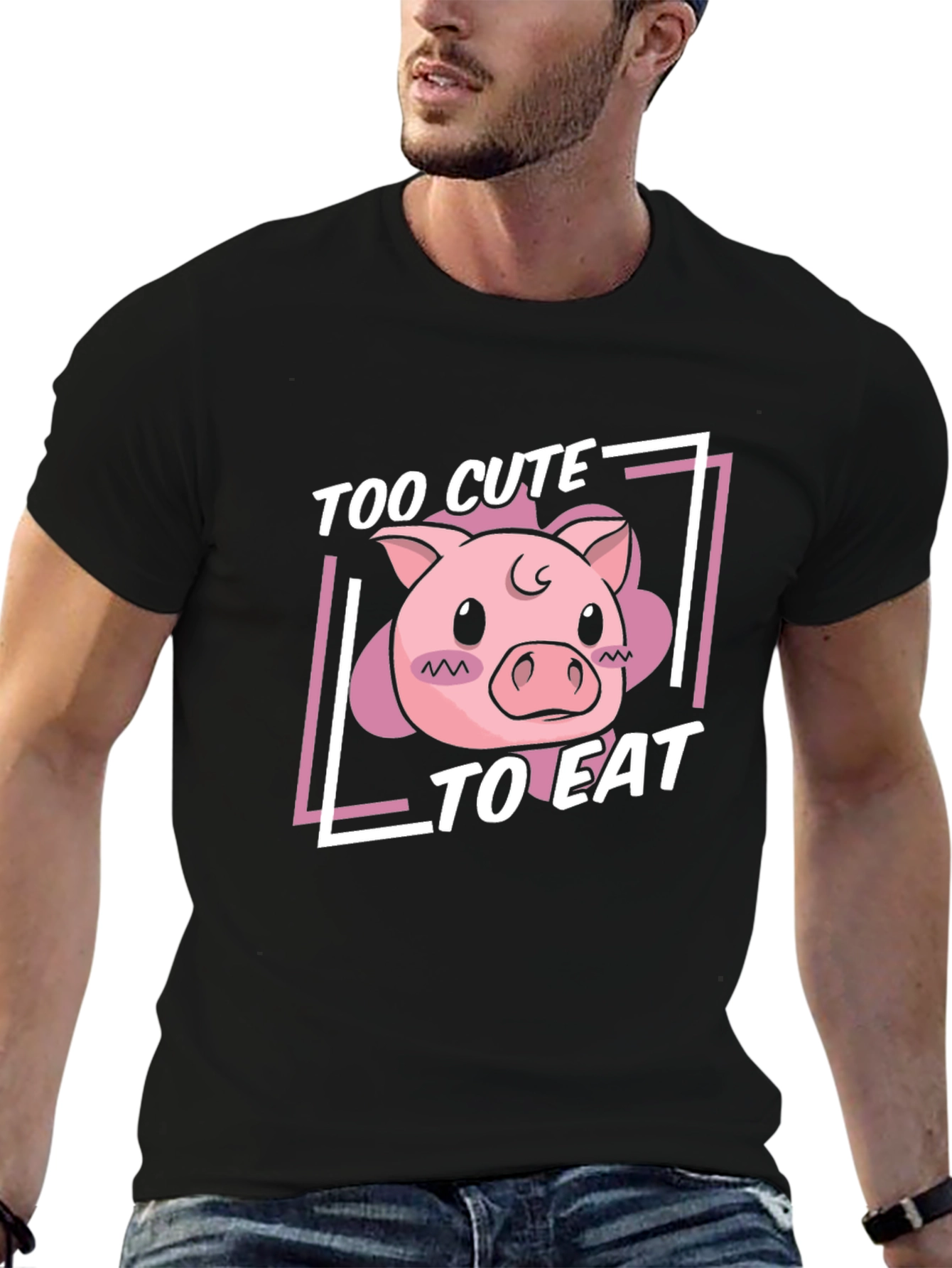 Black Cute Pig T-Shirt - Too Cute To Eat view 6
