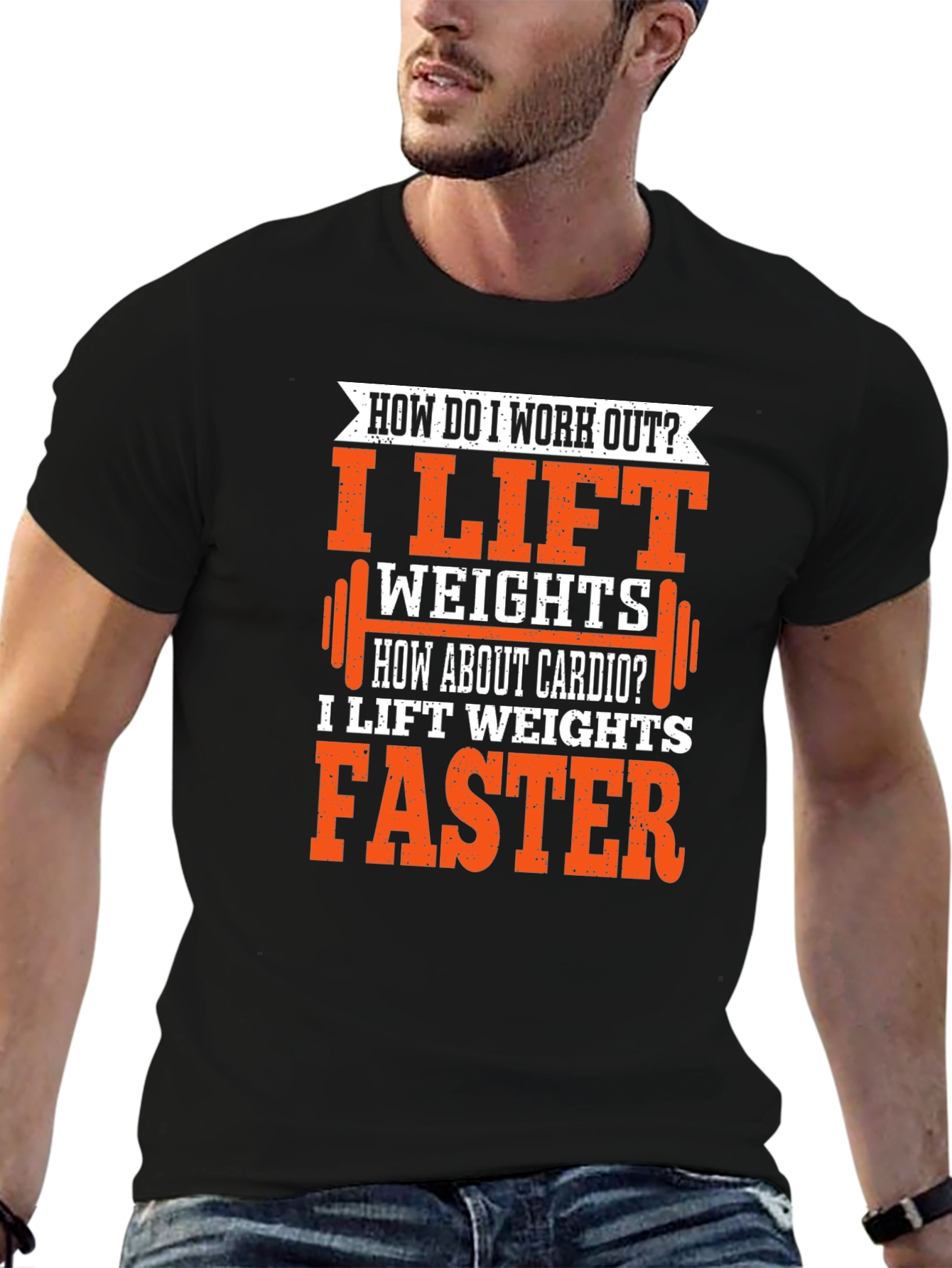 Black Funny Gym Workout T-Shirt - I Lift Weights Faster Cardio Tee view 6