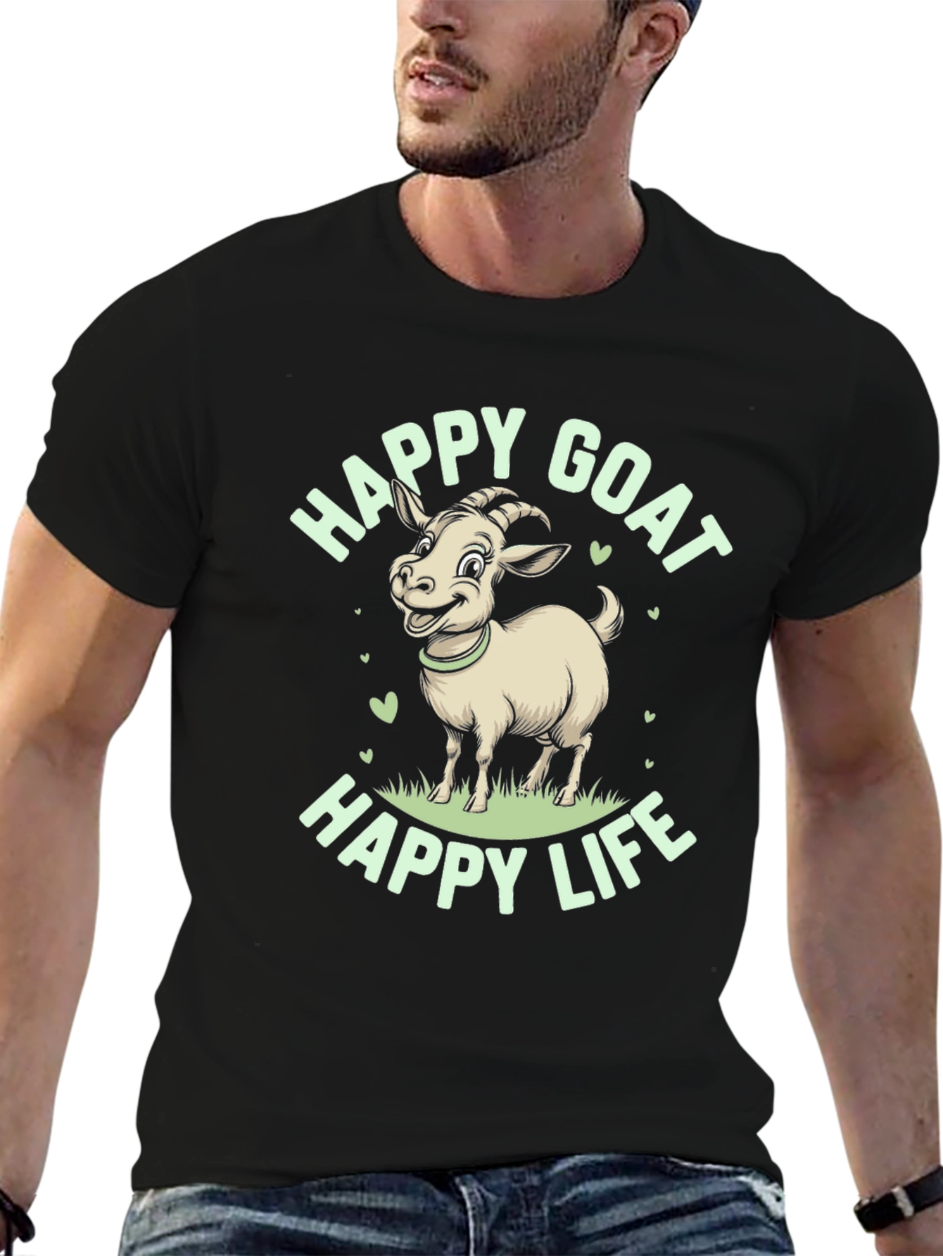 Black Happy Goat Graphic Tee - Black Cotton T-Shirt view 6