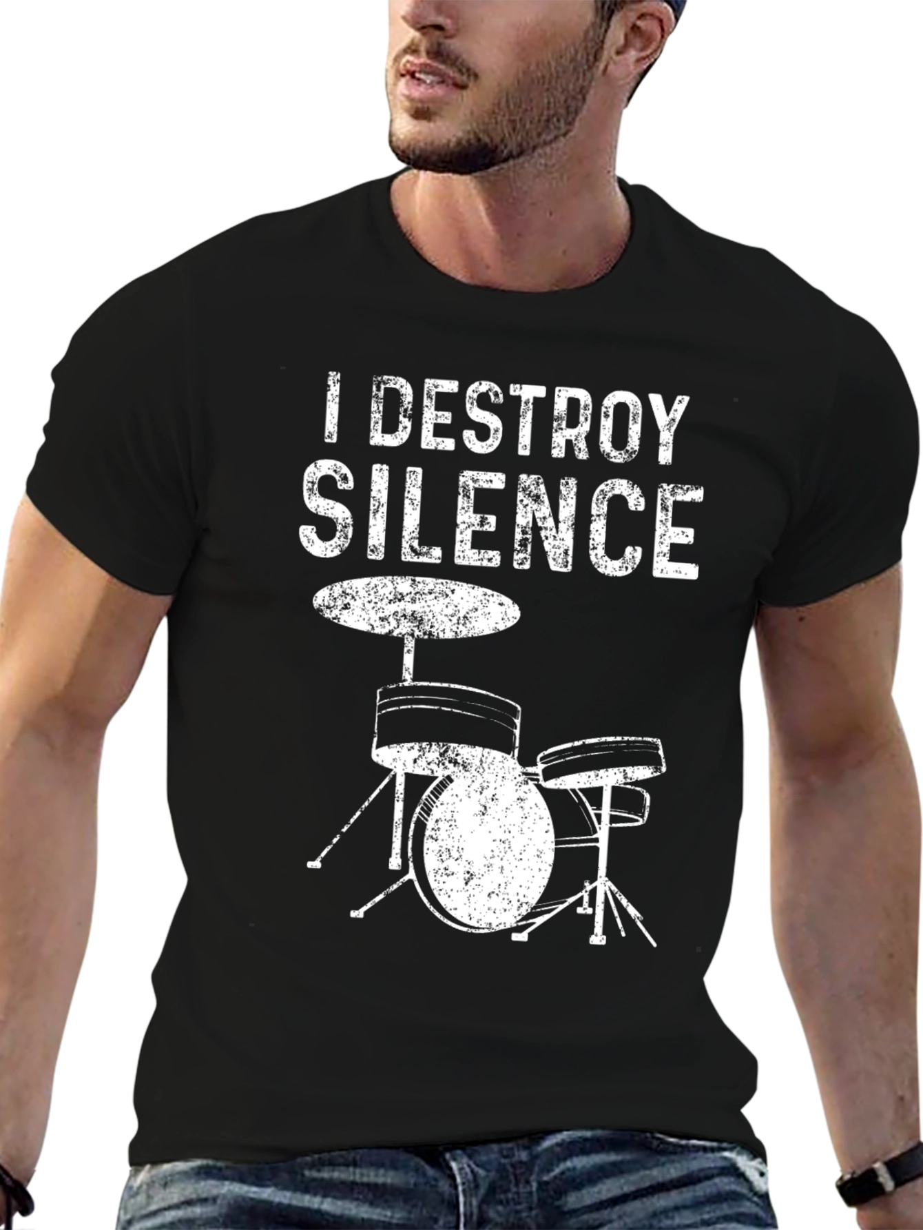 Black I Destroy Silence T-Shirt - Drum Kit Graphic Tee view 6