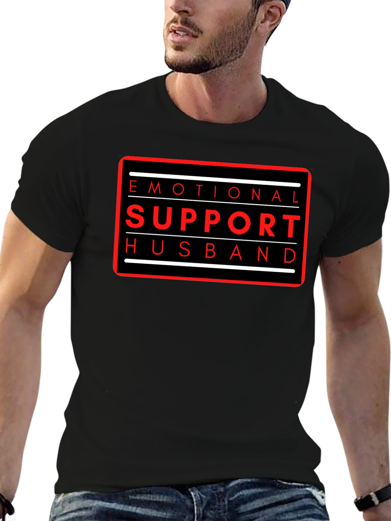 Black Emotional Support Husband Graphic Tee view 6