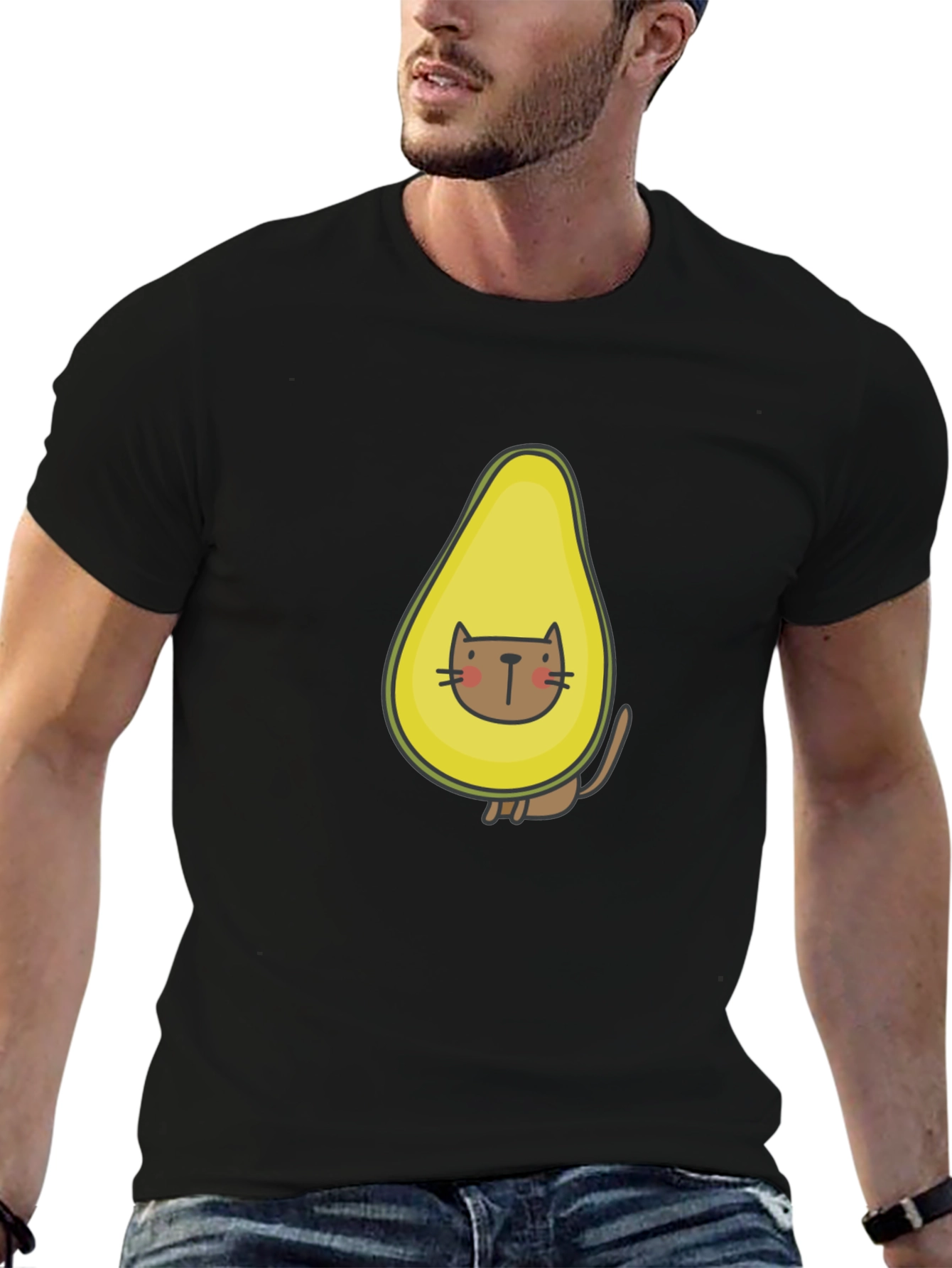 Black Avocado Cat T-Shirt - Funny Graphic Tee view 6
