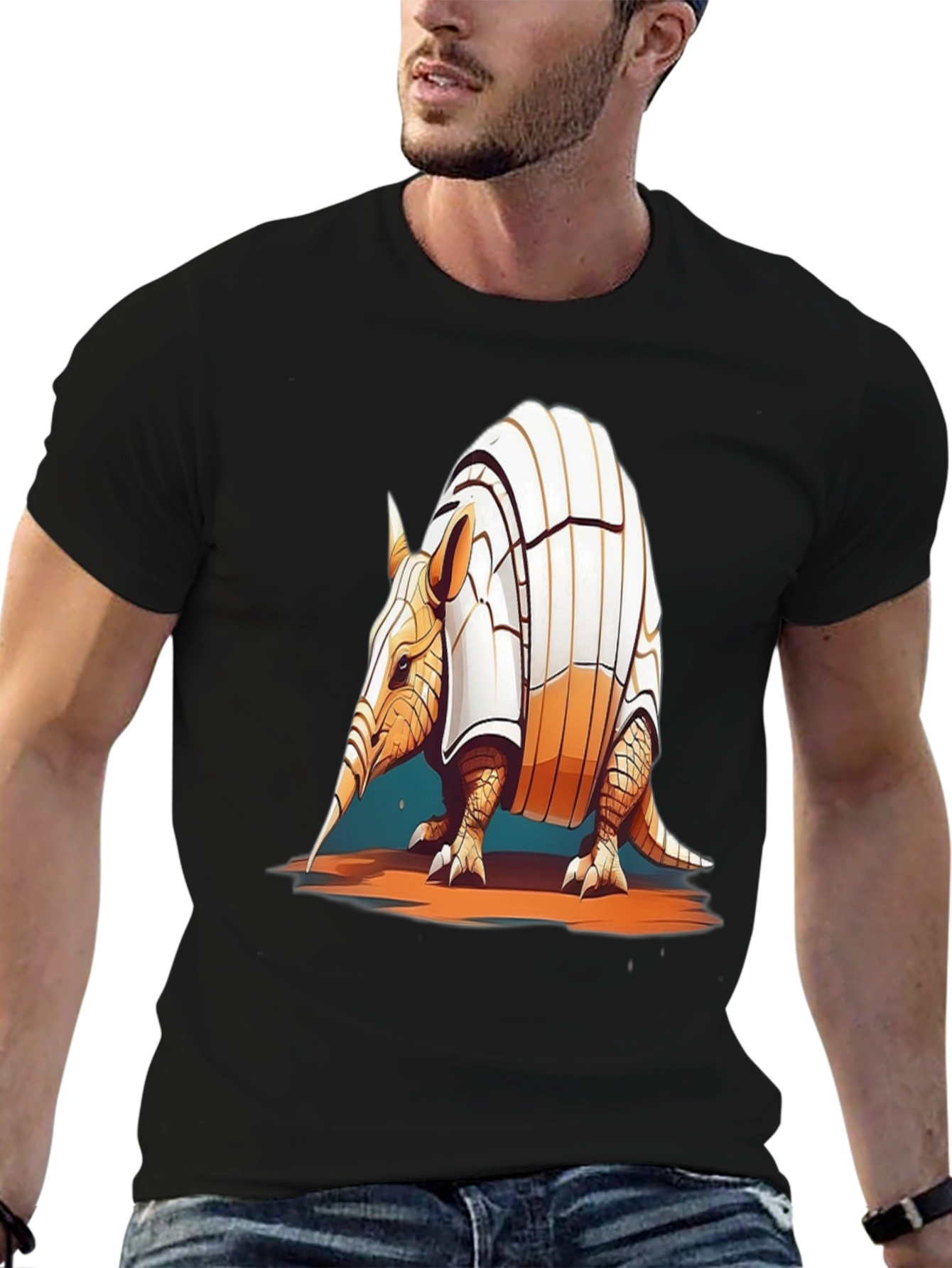 Black Armadillo Graphic T-Shirt - Cool Animal Tee view 6