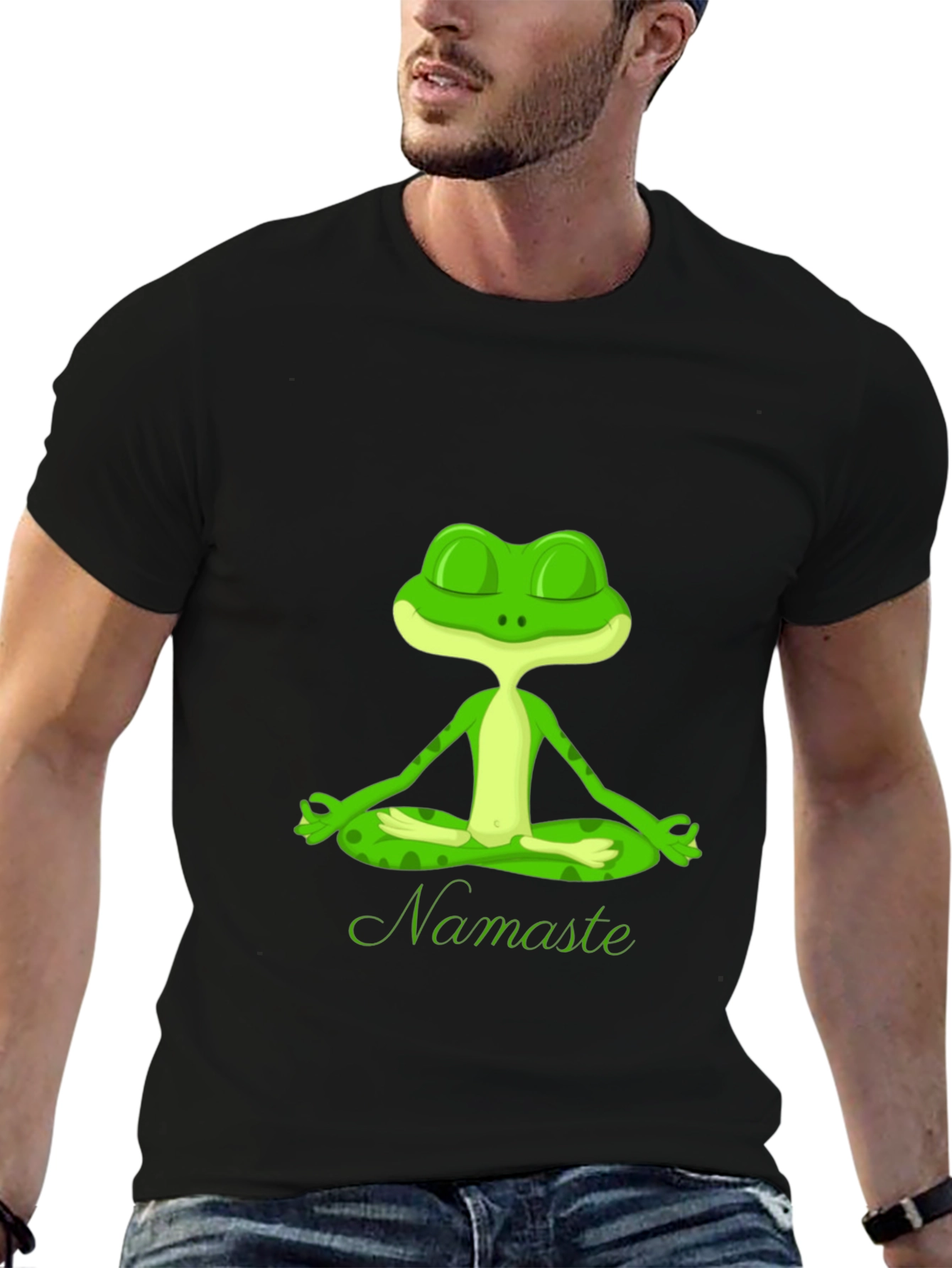 Meditating Frog Namaste Black T-Shirt - Zen Style - 6