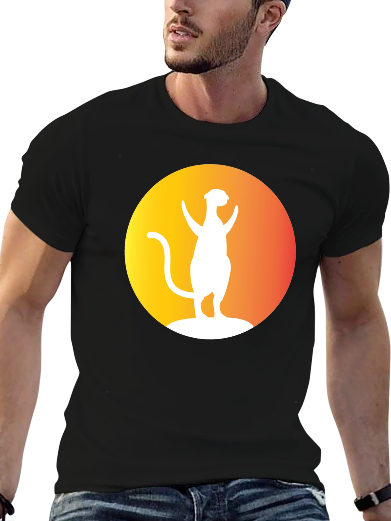 Black Meerkat Silhouette Graphic Tee - Unisex Black T-Shirt view 6