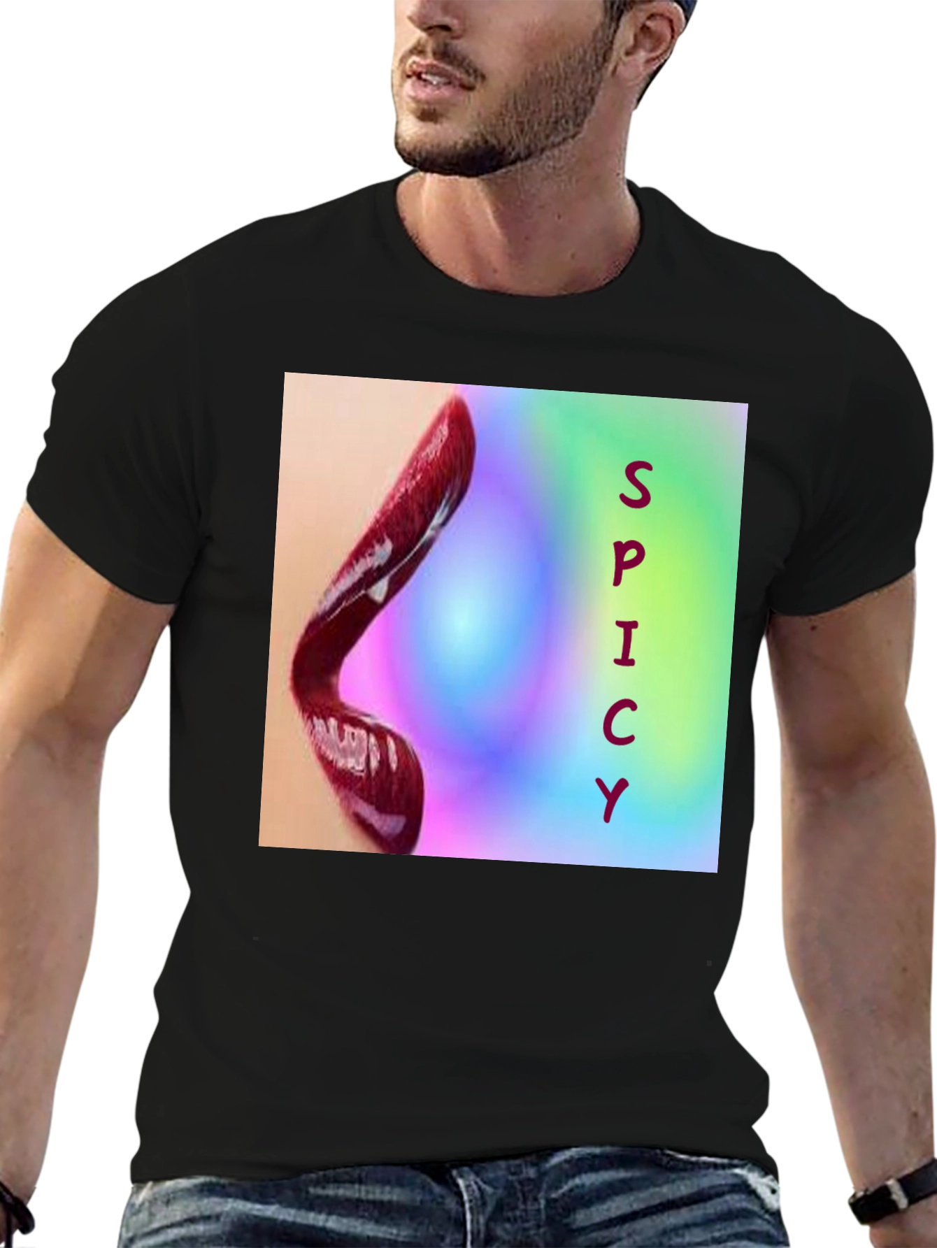 Black Spicy Lips Graphic Tee - Bold Statement Shirt view 6