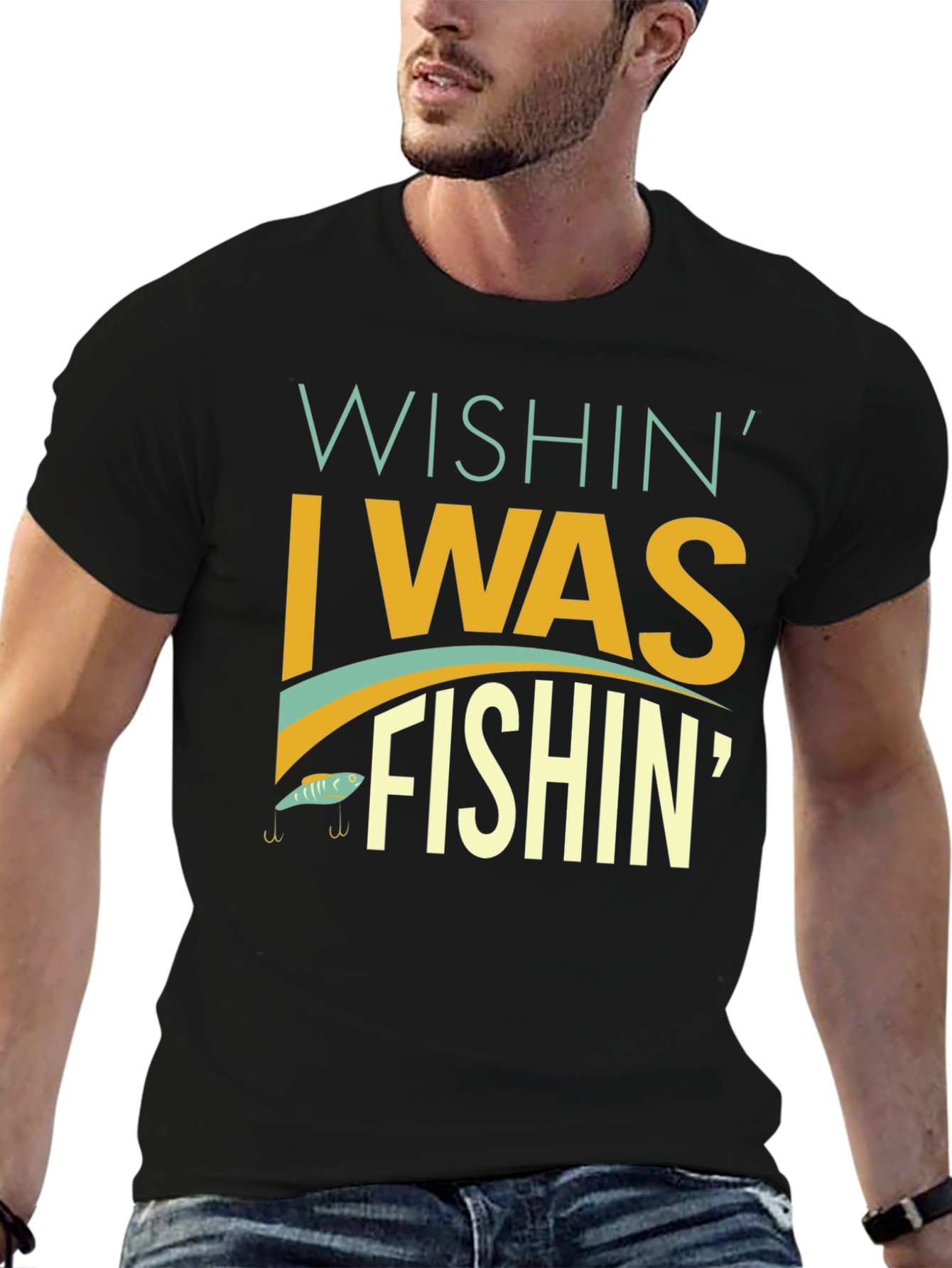 Black Wishin' I Was Fishin' T-Shirt - Angler Apparel view 6