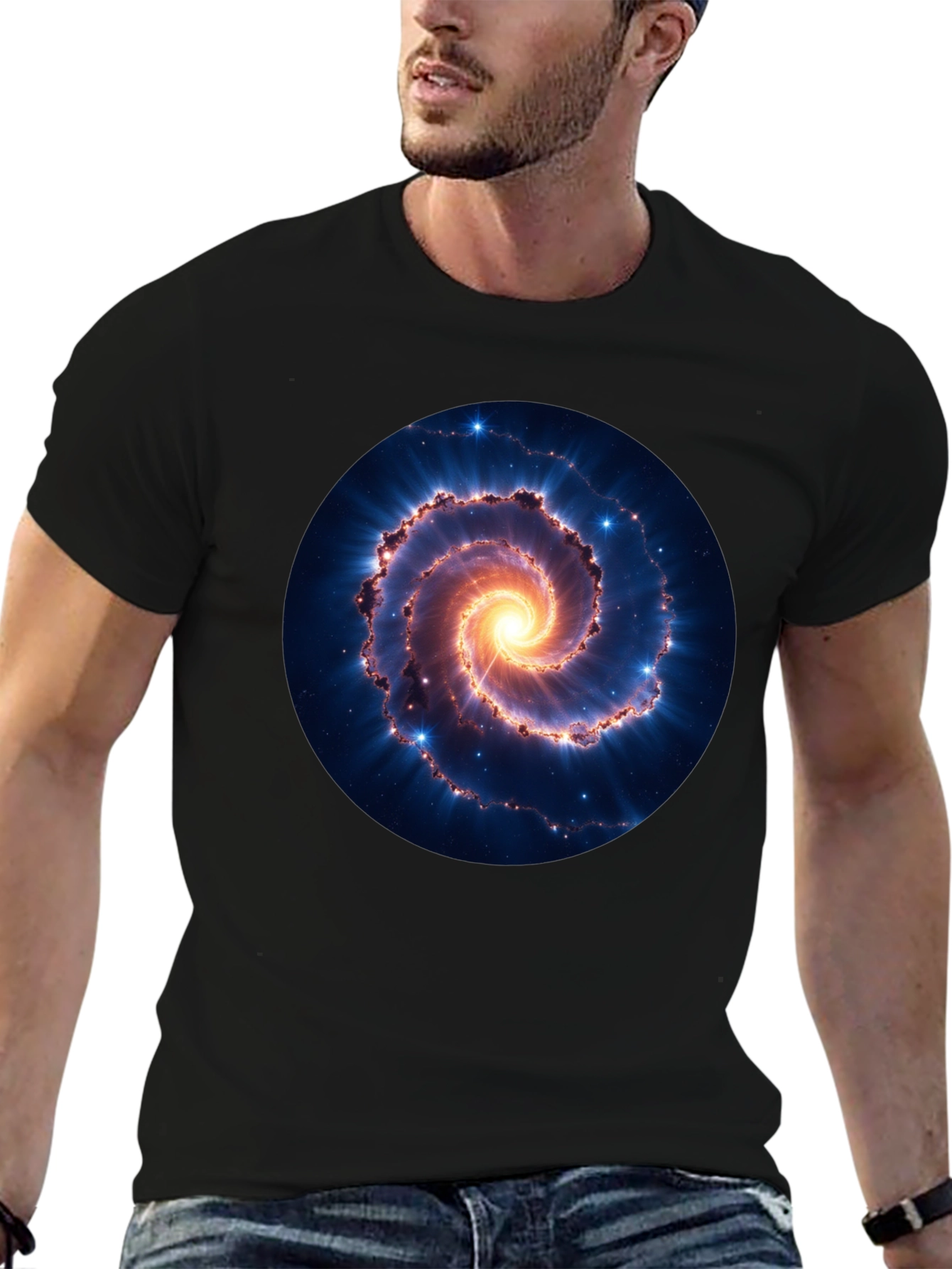 Black Spiral Galaxy Graphic Tee - Black Cotton Blend view 6
