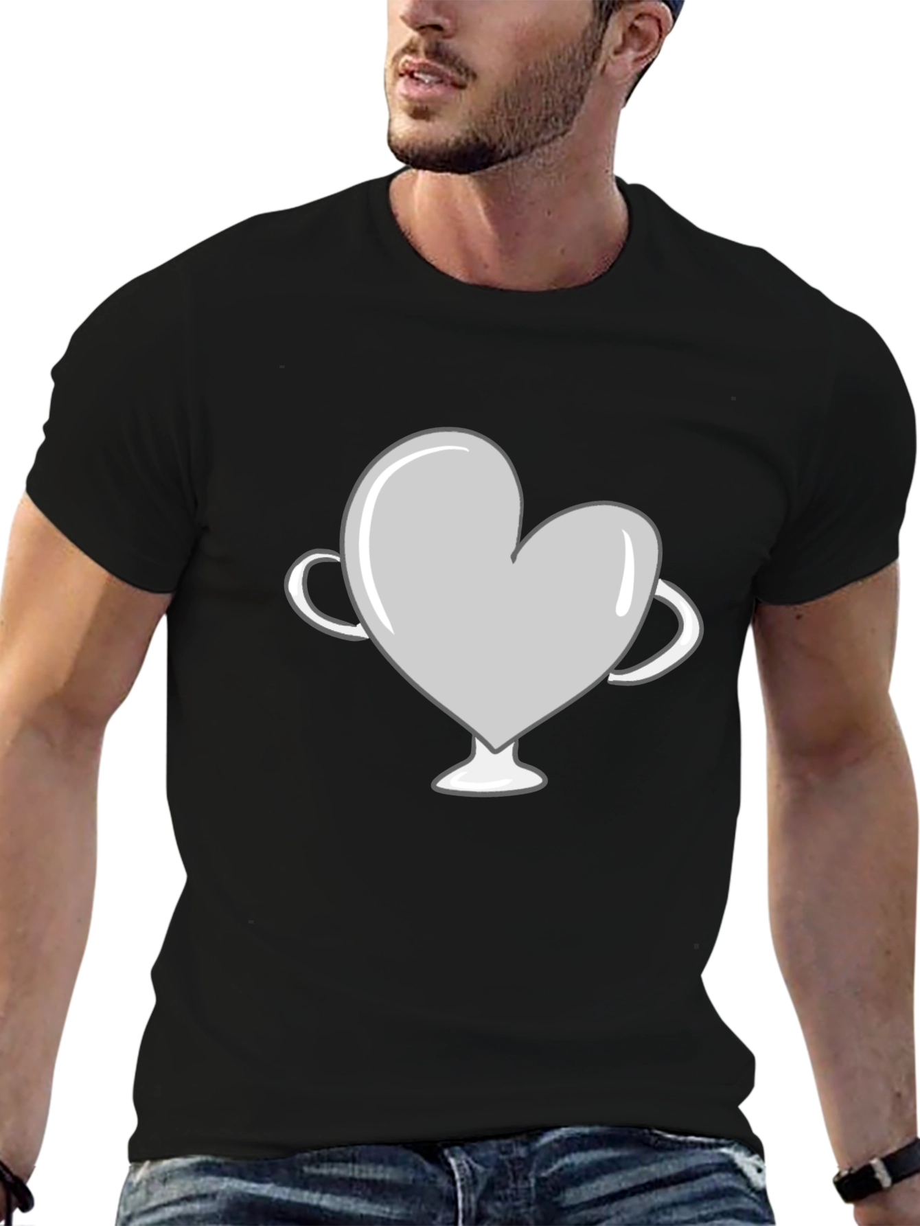 Black Heart Trophy Graphic Tee - Black Cotton Shirt view 6