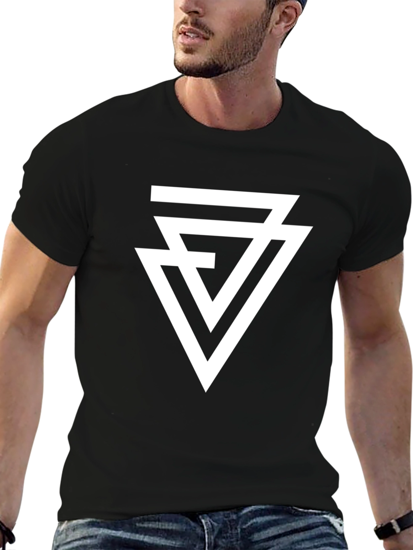 Black Geometric Triangle T-Shirt - Modern Black Tee view 6