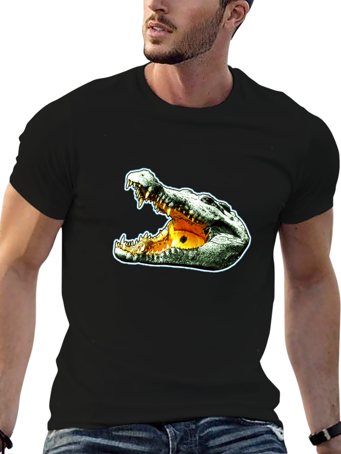 Black Crocodile Graphic Tee - Black Cotton T-Shirt view 6