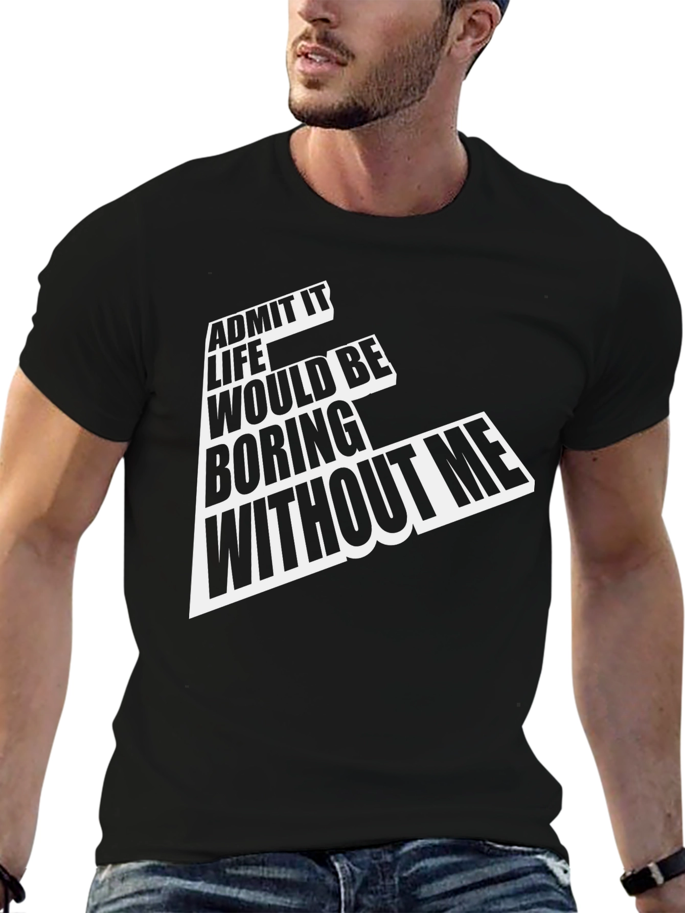 Black Funny "Admit It" Graphic T-Shirt - Mens Black Tee view 6