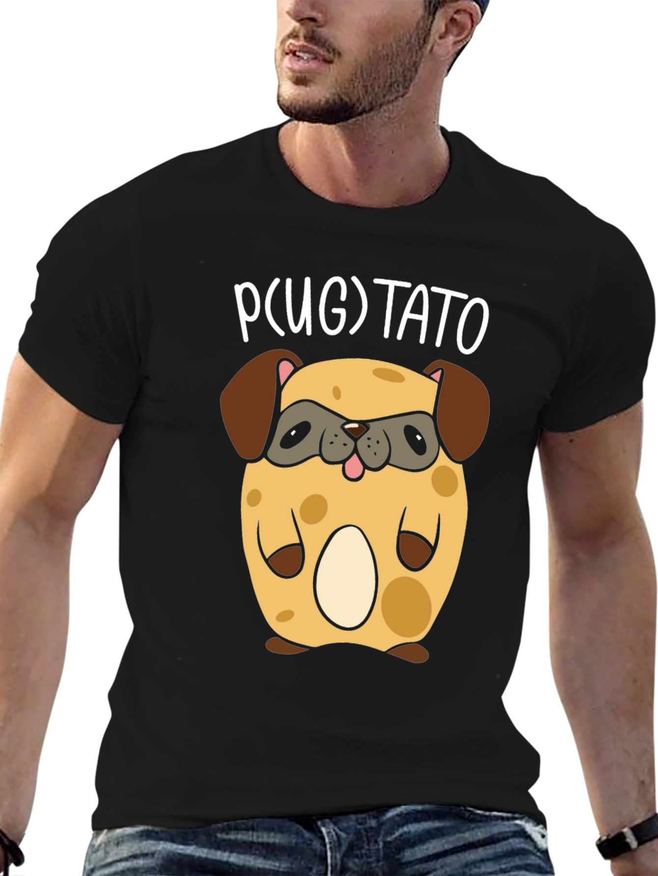 Black Pugtato T-Shirt - Cute Pug Potato Graphic Tee view 6