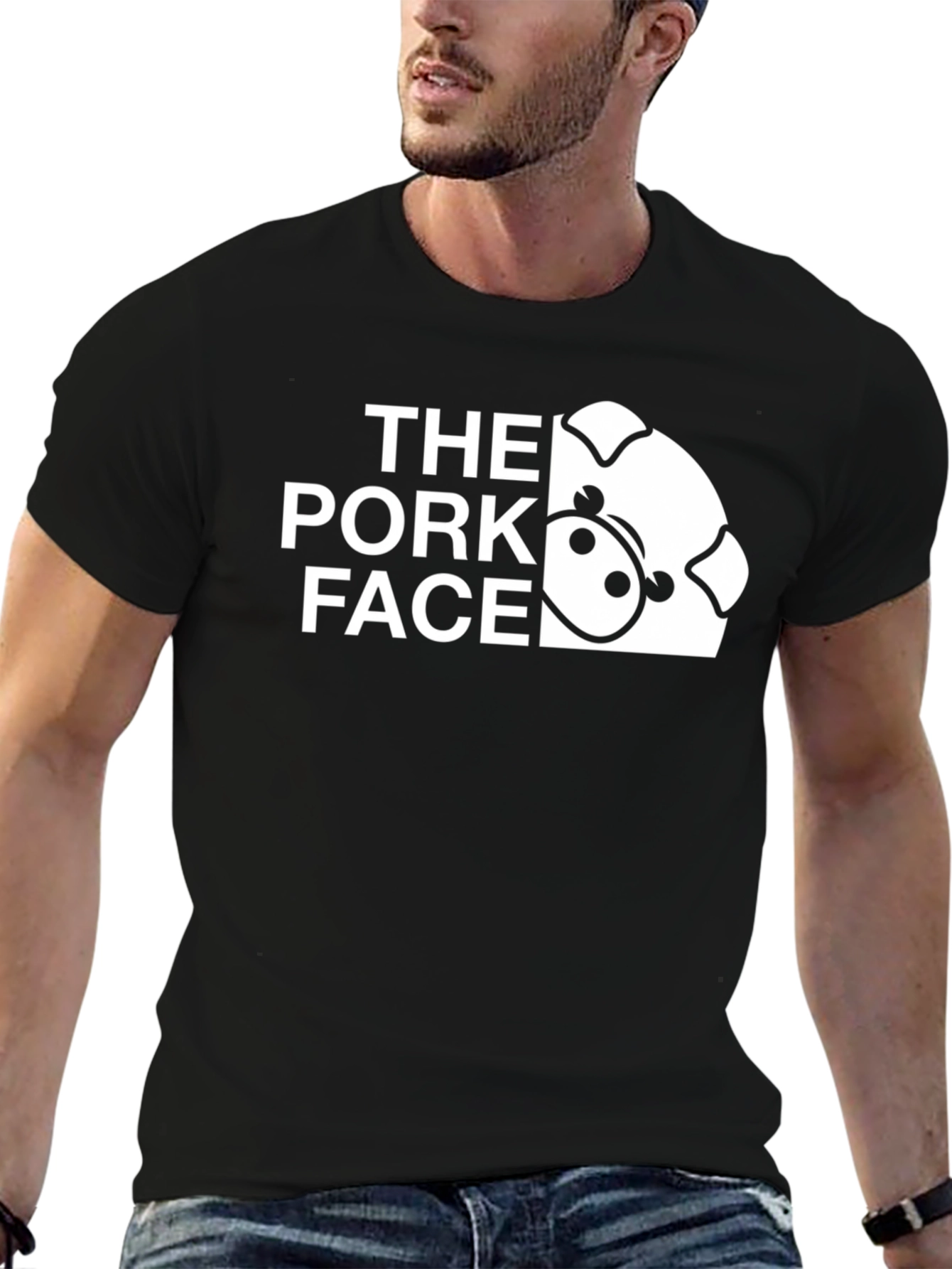 Black The Pork Face Graphic Tee - Cool Pig Design view 6