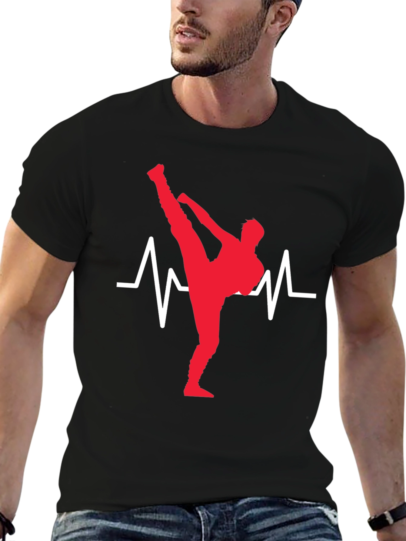Black Martial Arts Heartbeat T-Shirt - Black view 6
