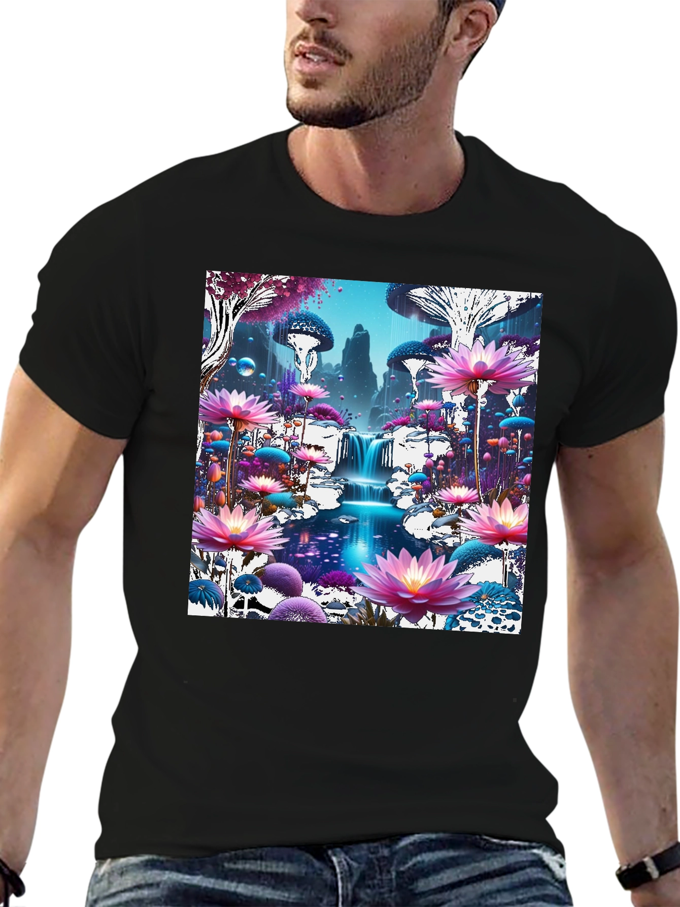 Black Mystical Mushroom Wonderland Graphic Tee view 6