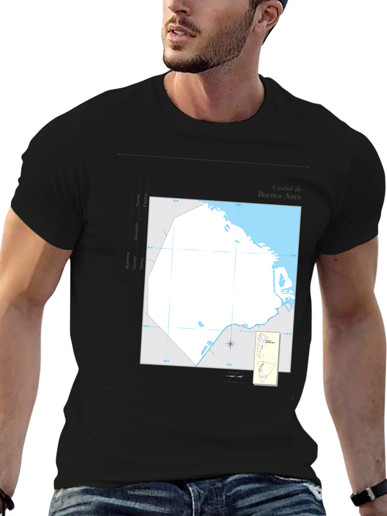 Black Nautical Chart Tee - Black Cotton Graphic T-Shirt view 6