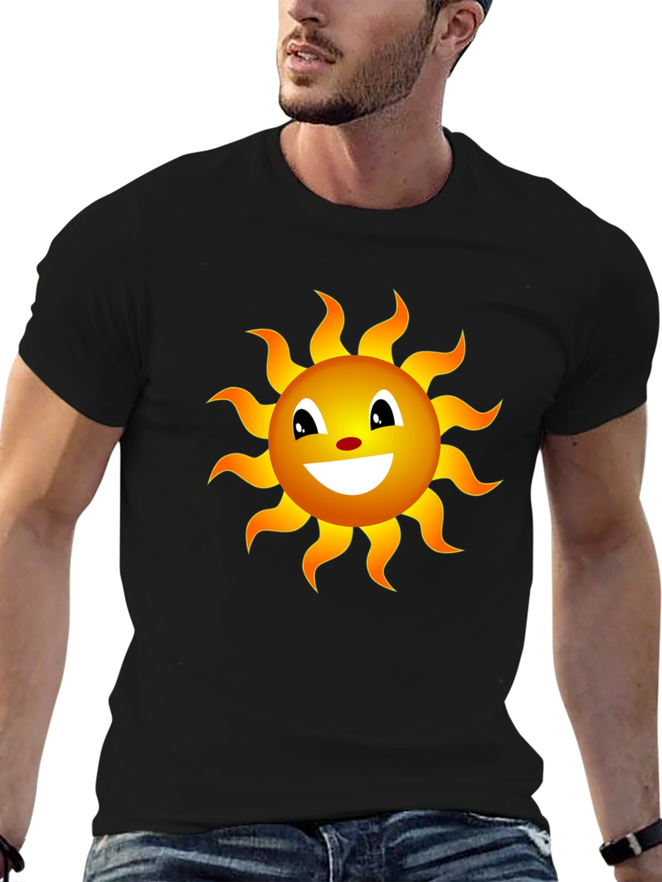 Black Smiling Sun Graphic Tee - Black Cotton Blend Shirt view 6
