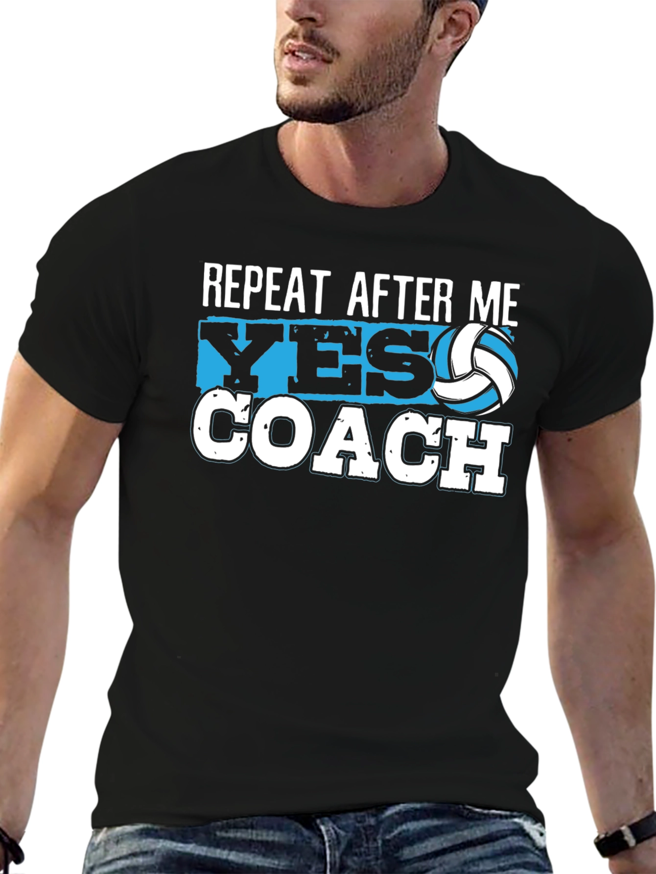 Black Repeat After Me Yes Coach Volleyball T-Shirt view 6