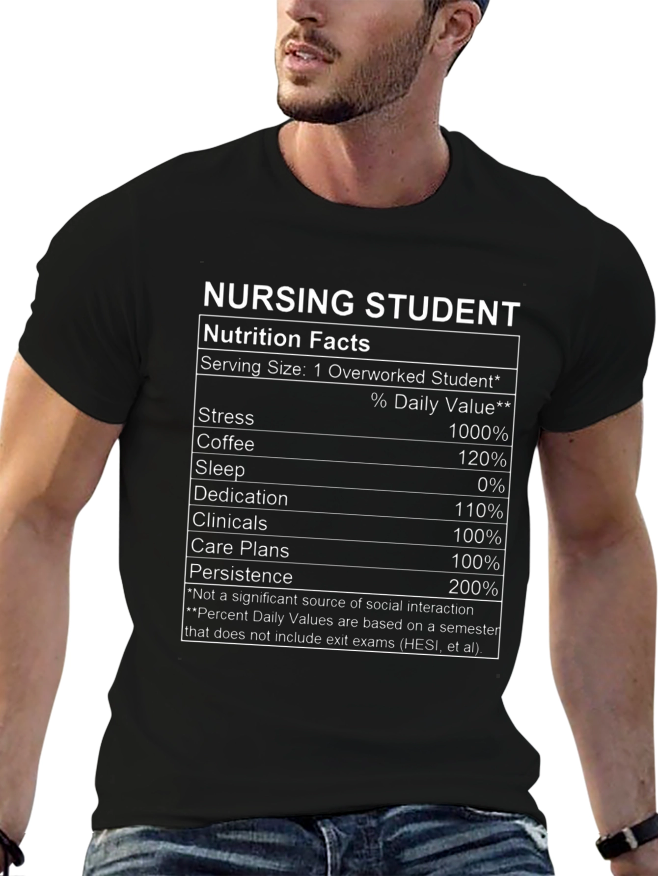 Black Nursing Student Nutrition Facts T-Shirt view 6