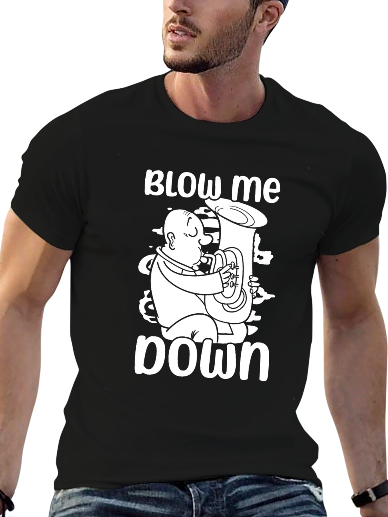 Black Blow Me Down Tuba Player Graphic Tee view 6