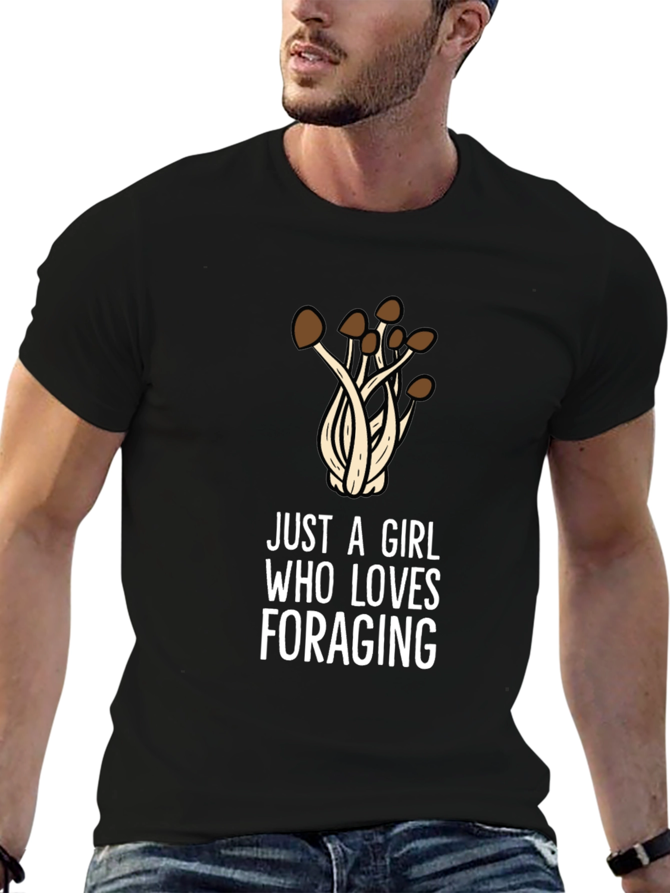 Black Just a Girl Who Loves Foraging T-Shirt - Mushroom Design view 6