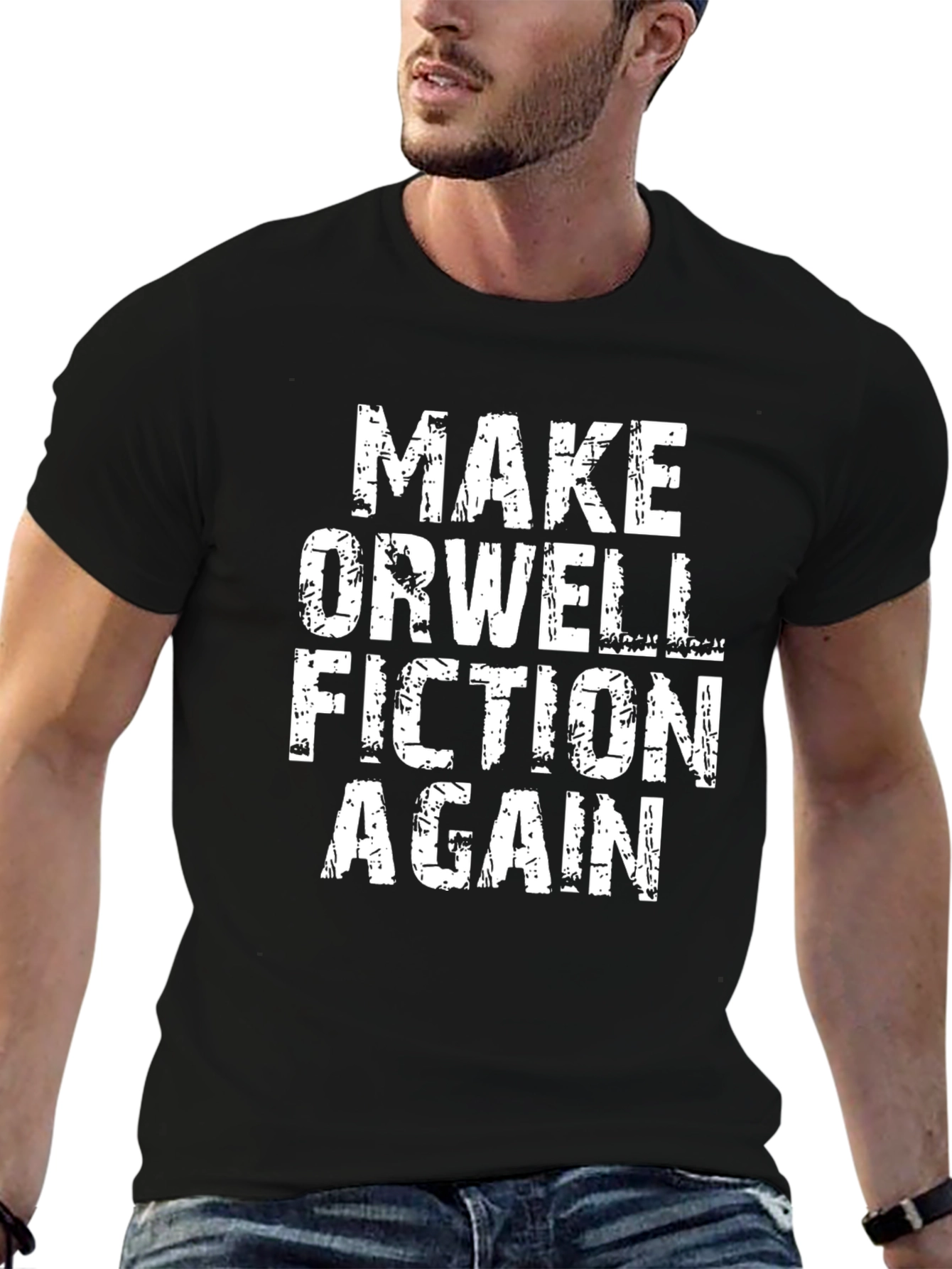 Black Make Orwell Fiction Again T-Shirt - Political Statement Tee view 6