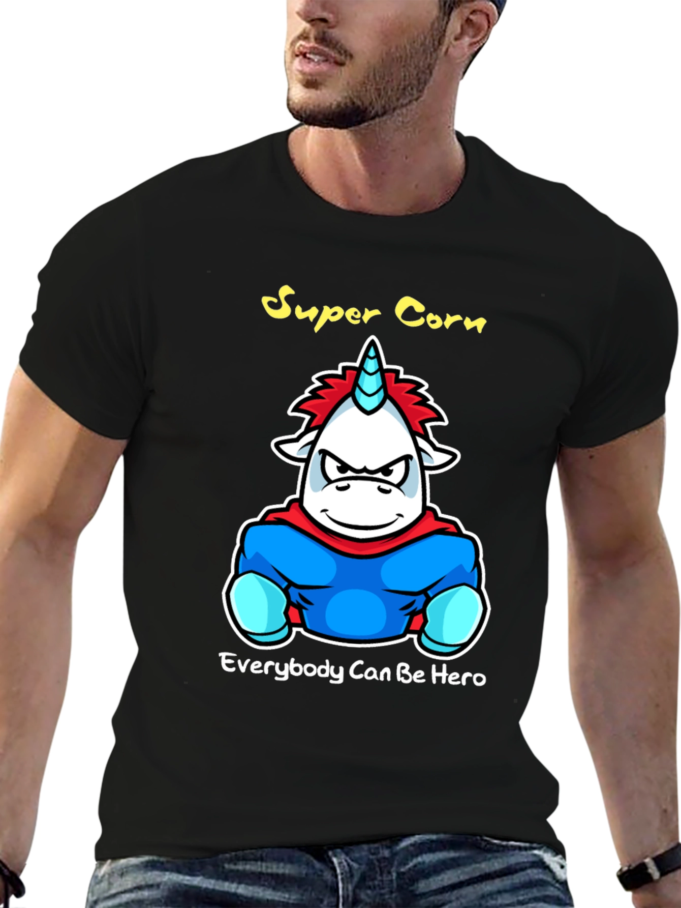 Black Super Corn Hero Graphic T-Shirt - Black view 6