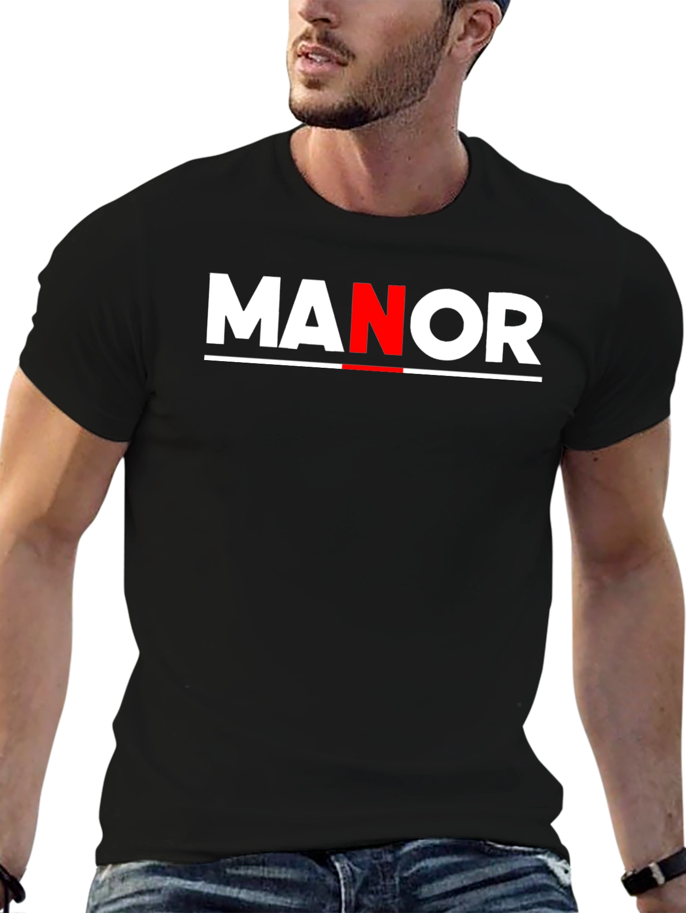 Black MANOR Bold Graphic Tee - Stylish Black Cotton Blend view 6