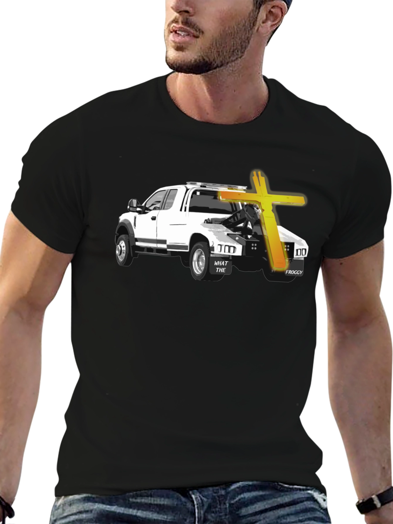 Black Tow Truck & Cross Graphic T-Shirt - Black view 6
