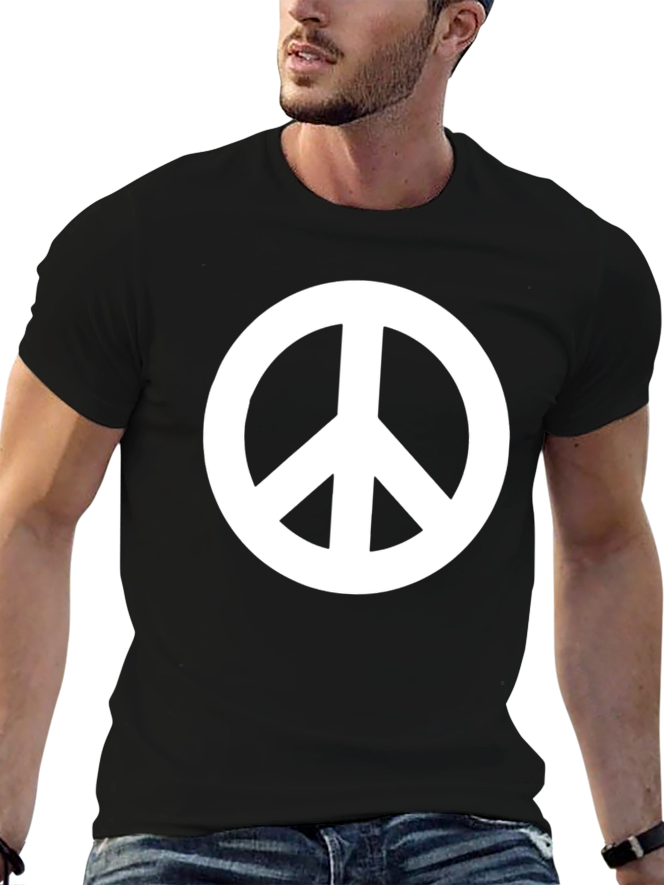 Black Peace Sign Graphic Black T-Shirt view 6