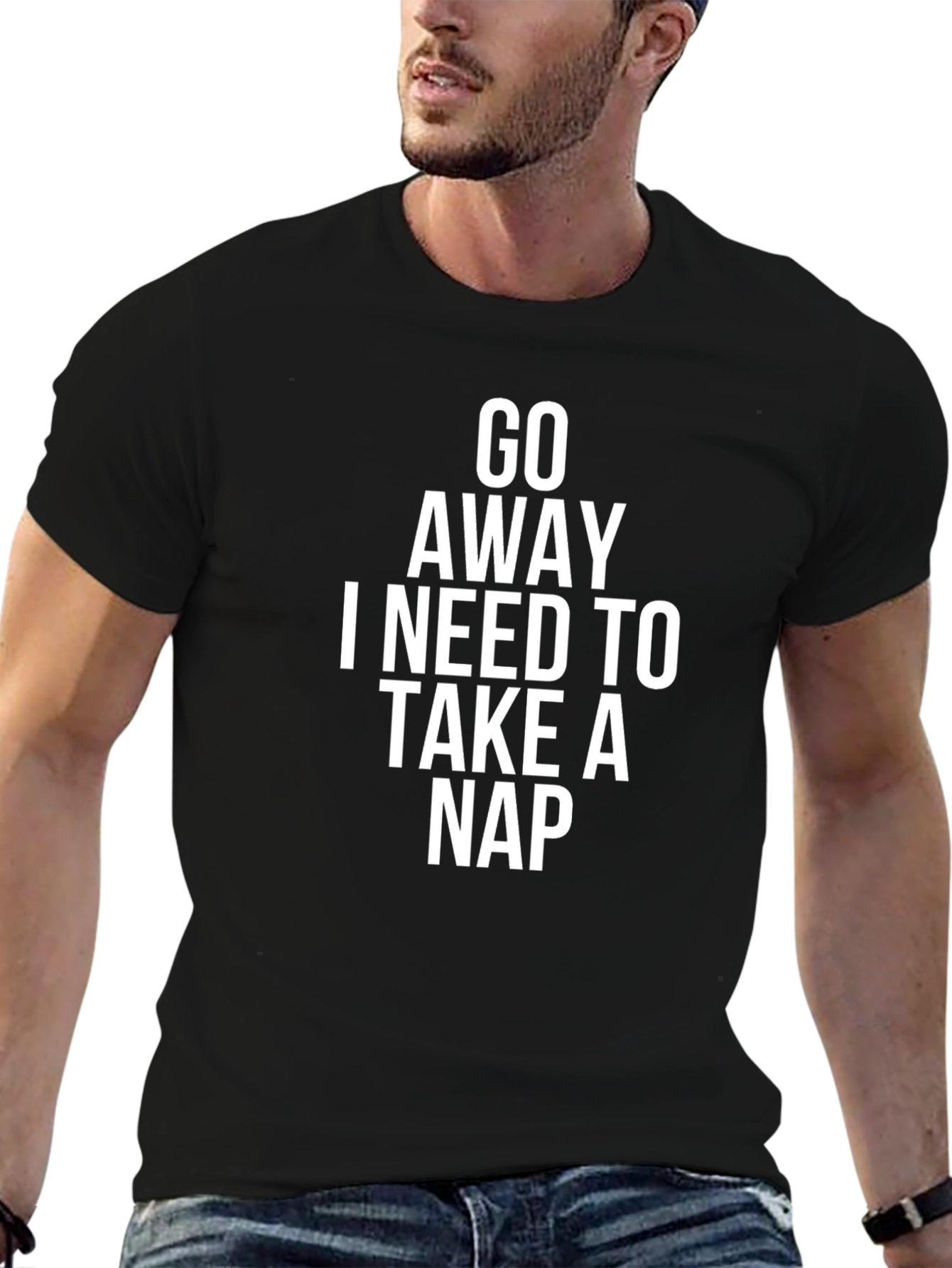 Black Funny "Go Away I Need To Take A Nap" Black T-Shirt view 6