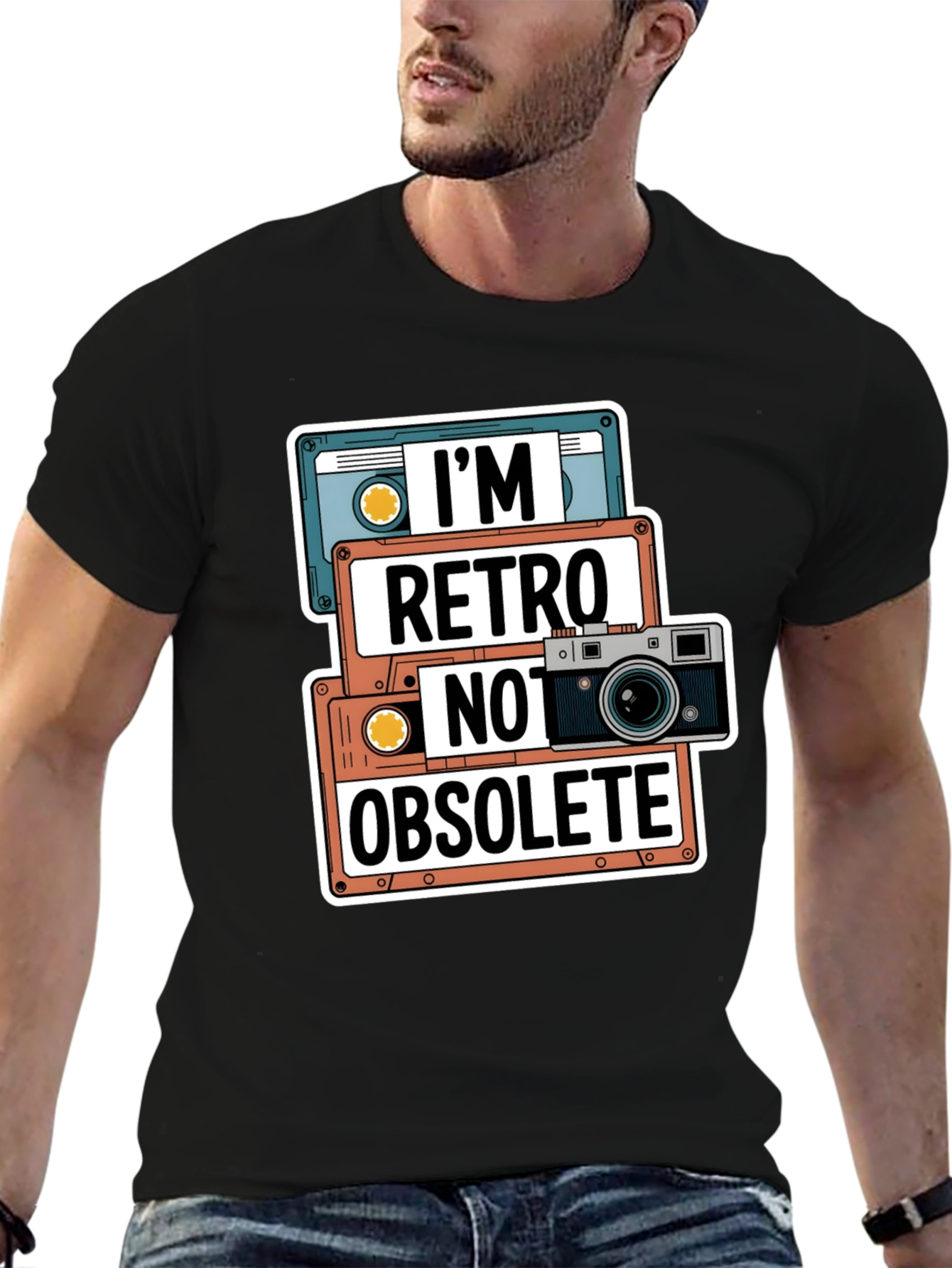 Black Retro Cassette & Camera T-Shirt view 6