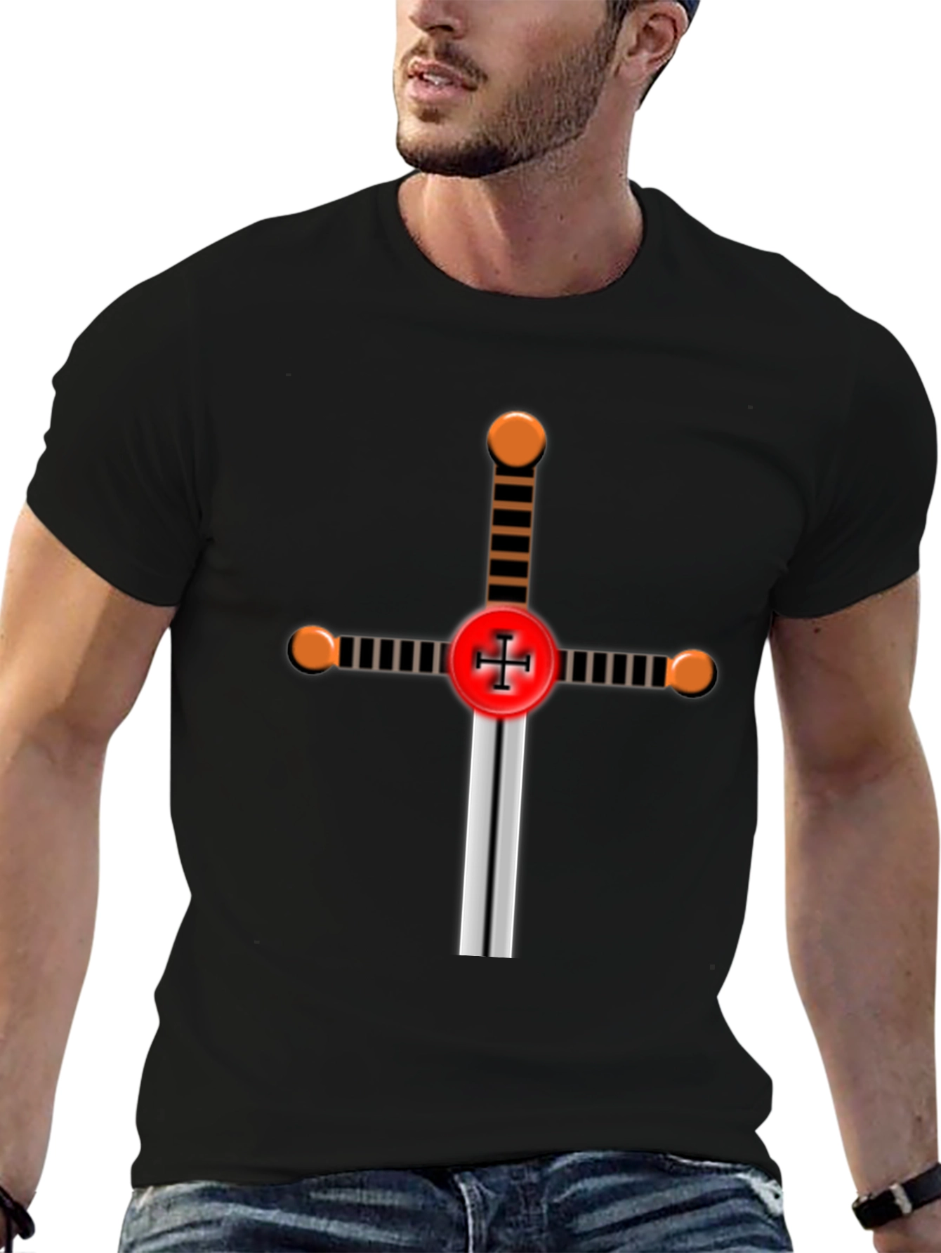 Black Crusader Knight Sword Graphic T-Shirt view 6