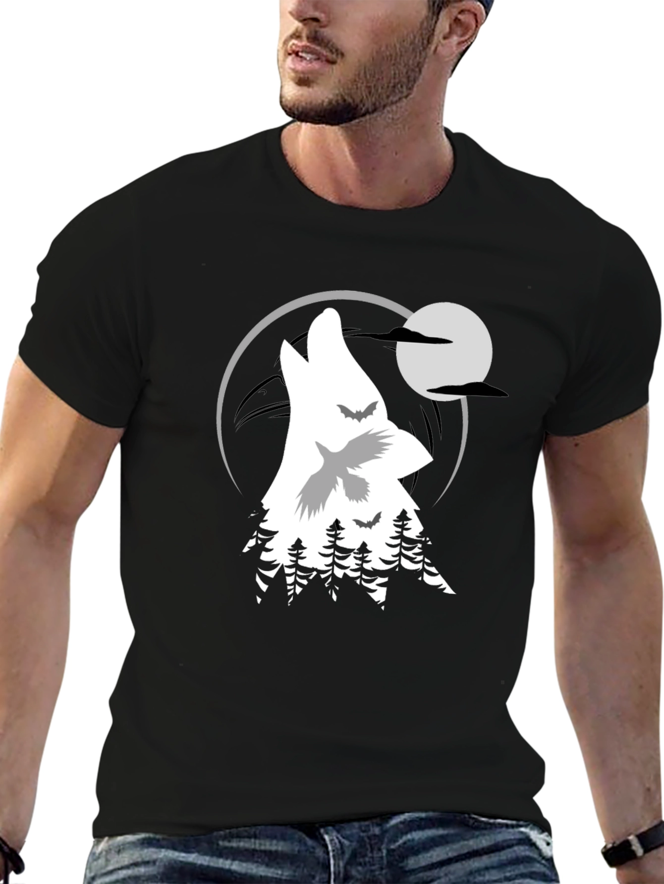 Black Wolf Moon Graphic T-Shirt view 6