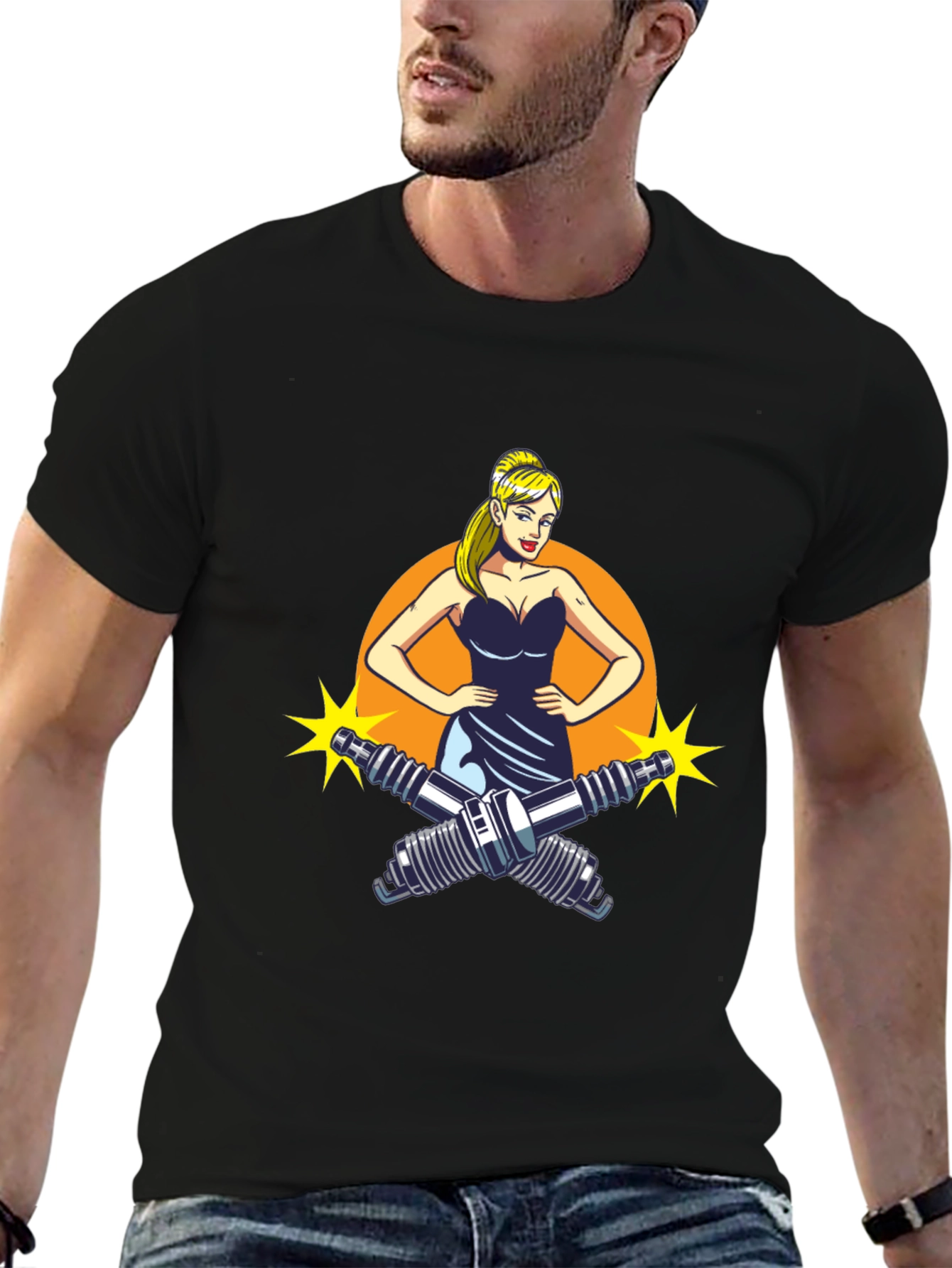 Black Cool Mechanic Girl T-Shirt view 6