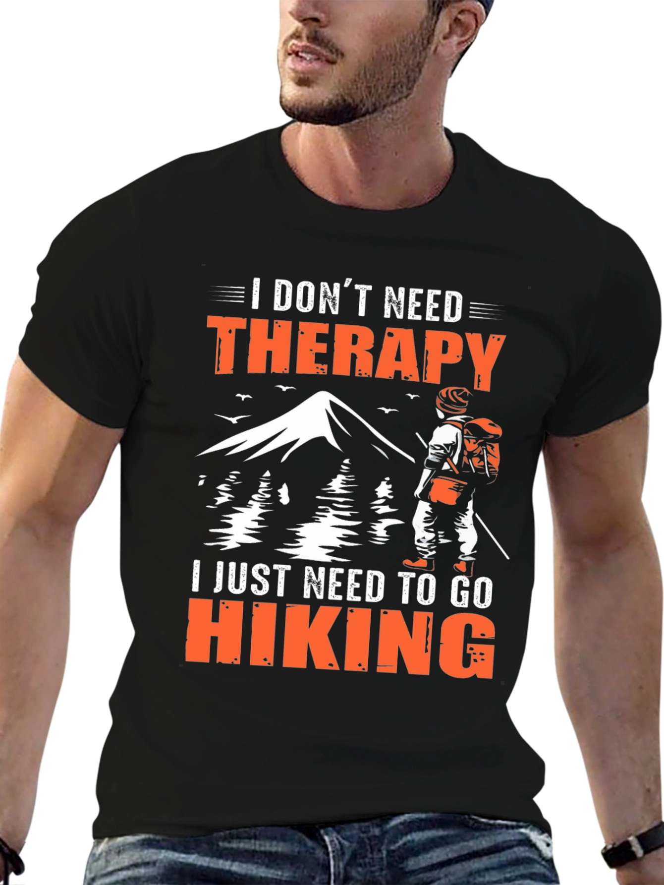 Black Hiking Therapy Graphic T-Shirt view 6