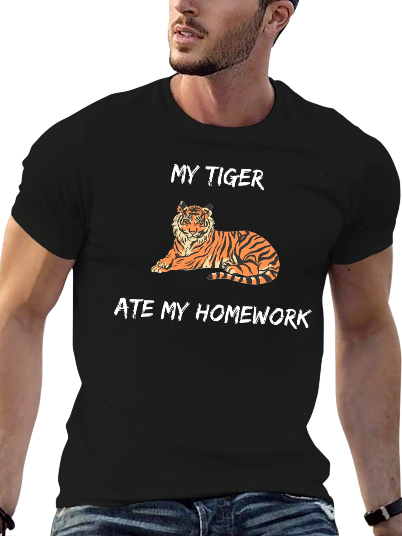 Black My Tiger Ate My Homework Funny T-Shirt view 6